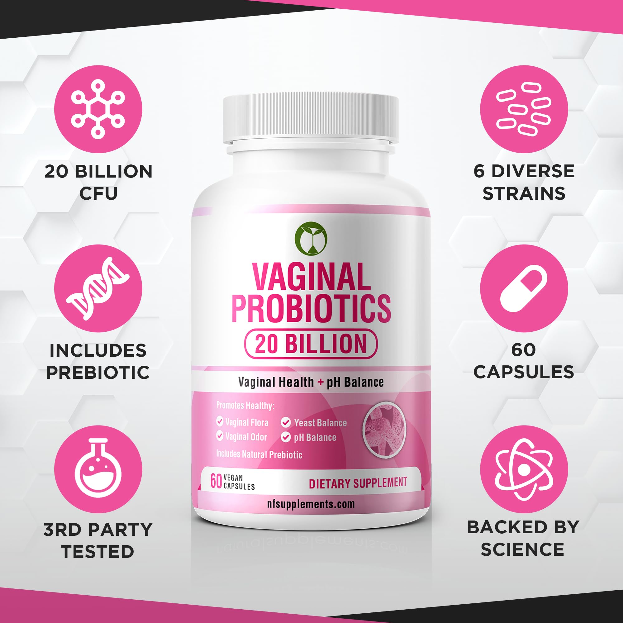 Vaginal Probiotics for Womens Health 20 Billion CFU | PH Balance & Vaginigal Odor Support 60 Capsules