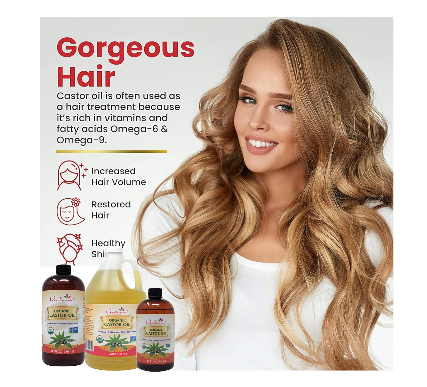 Verdana Organic Castor Oil – USDA Certified Organic – Cold Pressed, Unrefined, 100% Pure and Hexane