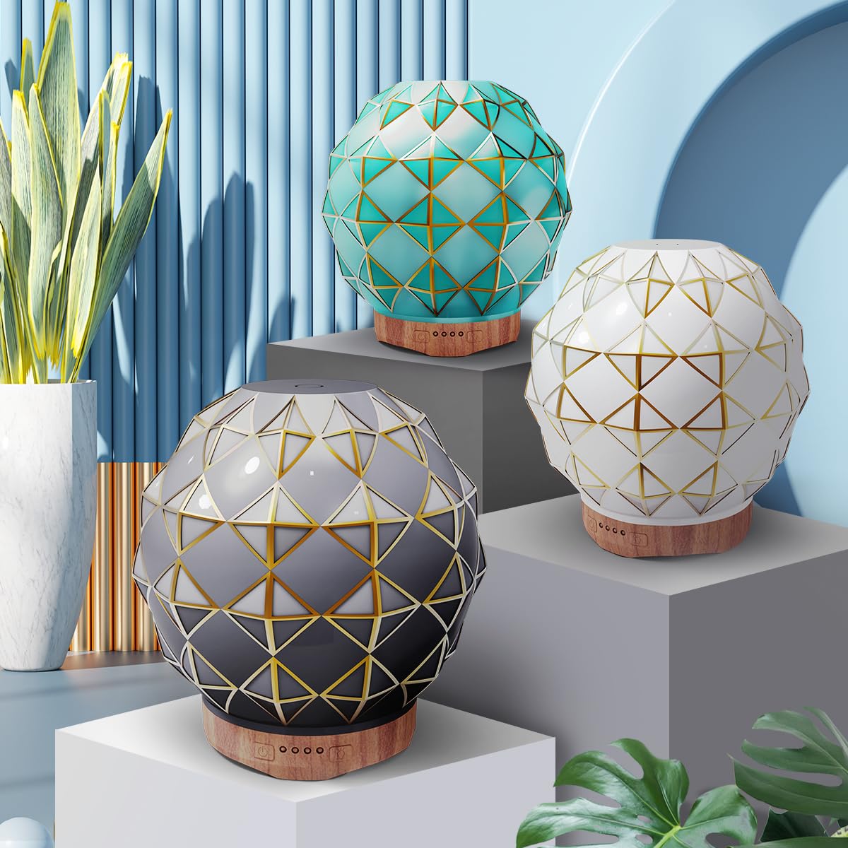 Youenkity Essential Oil Diffuser, Glass Ultrasonic Aromatherapy Diffuser with 7 Color LED Lights