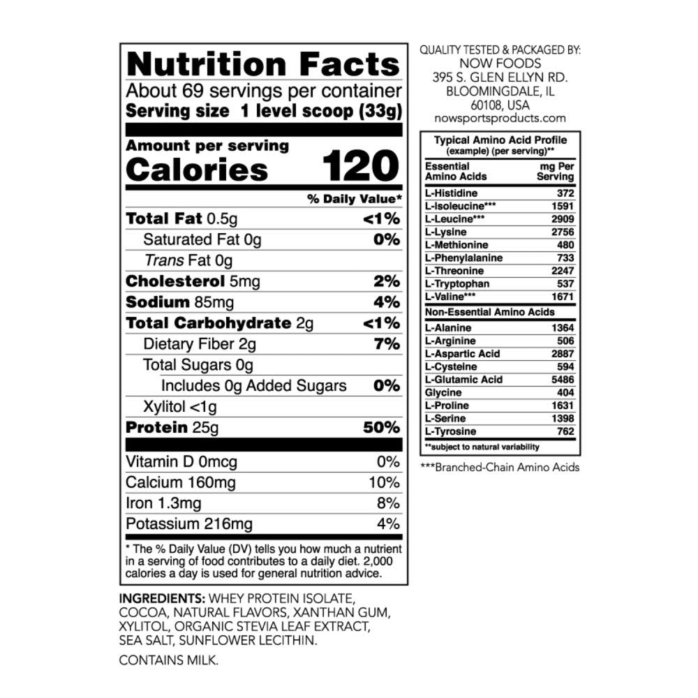 NOW Sports Nutrition, Whey Protein Isolate, 25 G With BCAAs, Creamy Chocolate Powder