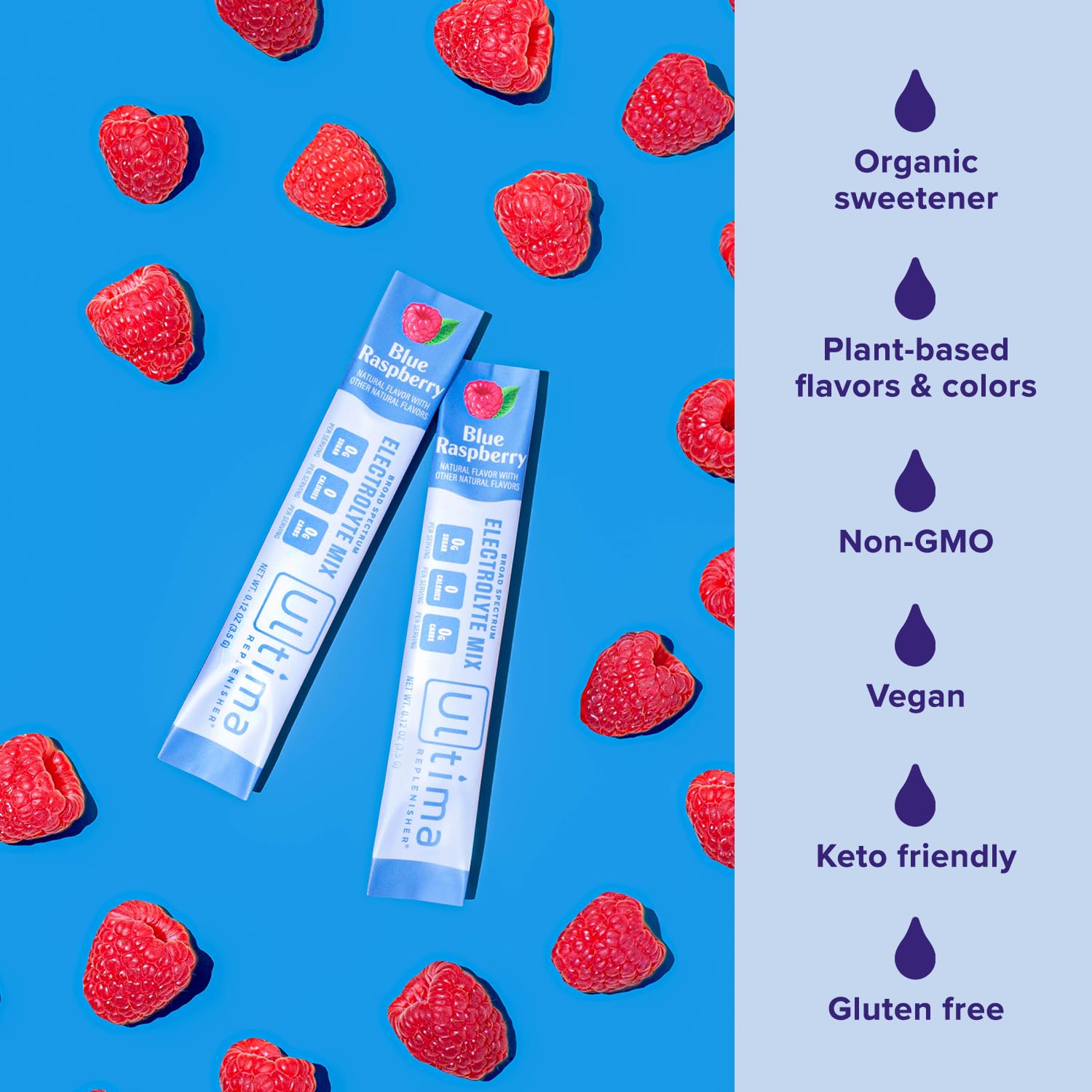 Ultima Replenisher Daily Electrolyte Drink Mix – Blue Raspberry, 20 Stickpacks – Hydration