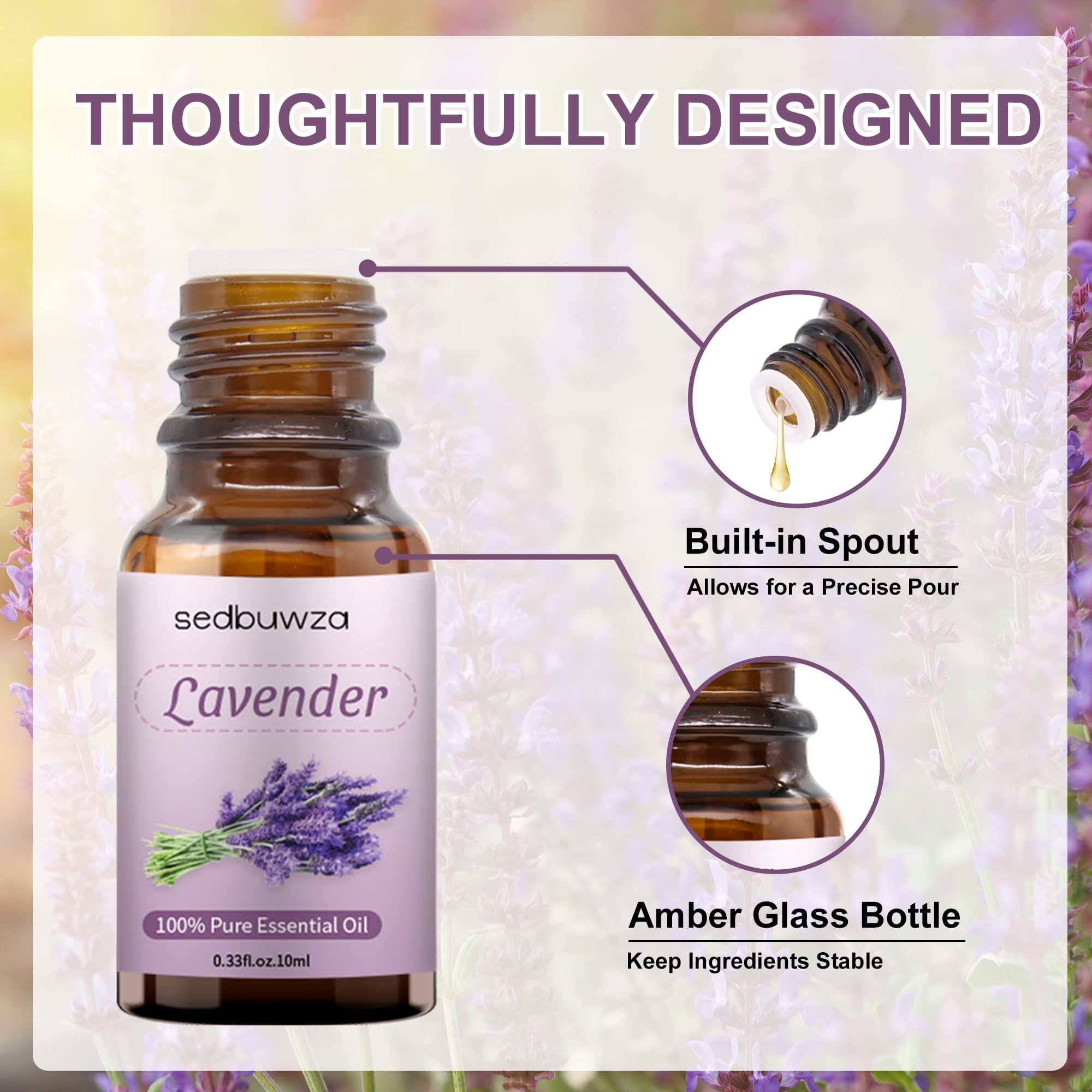 Sedbuwza Vanilla Oil Lavender Essential Oil Gift Set, 100% Pure Organic Fragrance Oil Set for Diffuser