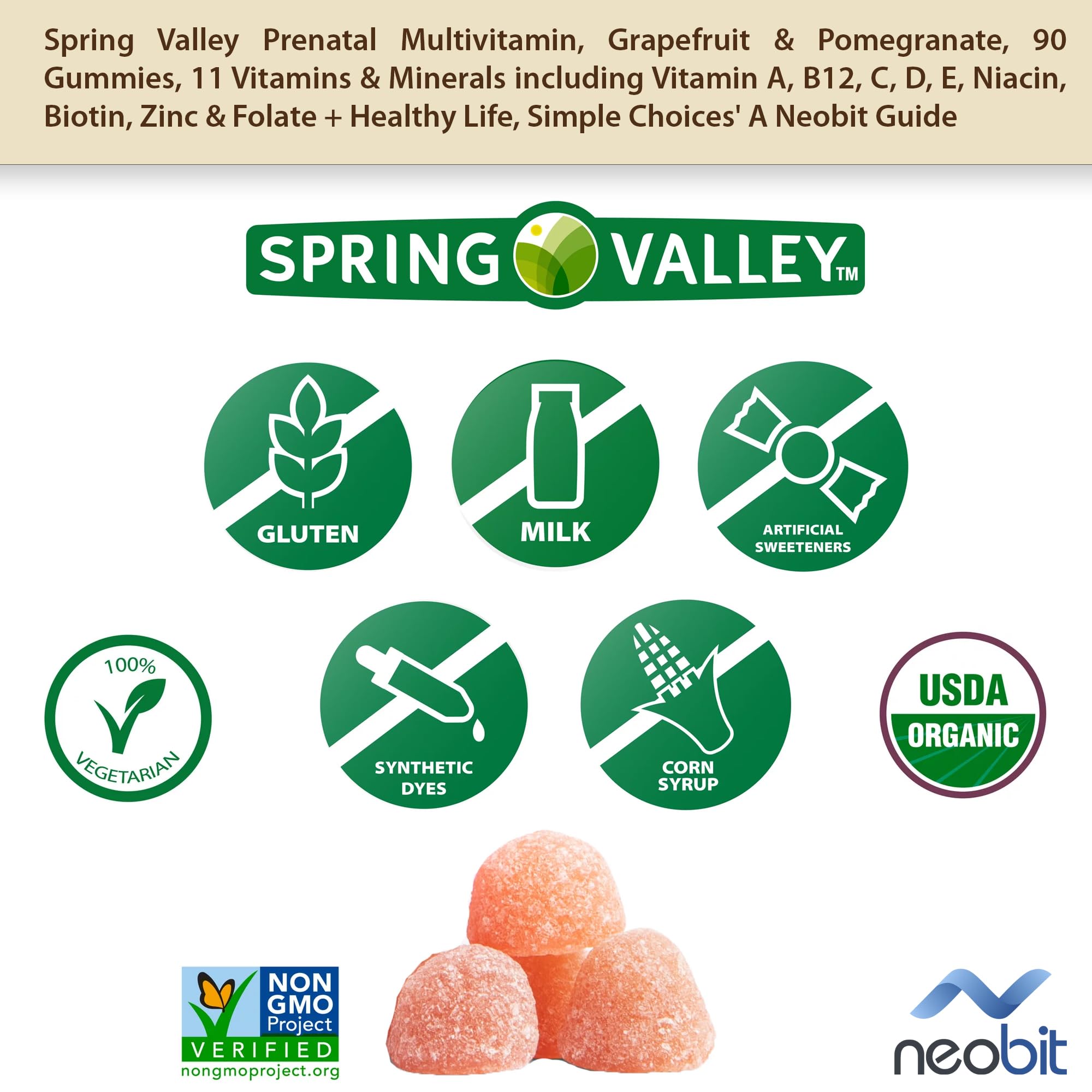 Spring Valley Prenatal Multivitamin, Grapefruit & Pomegranate, 90 Gummies, 11 Vitamins