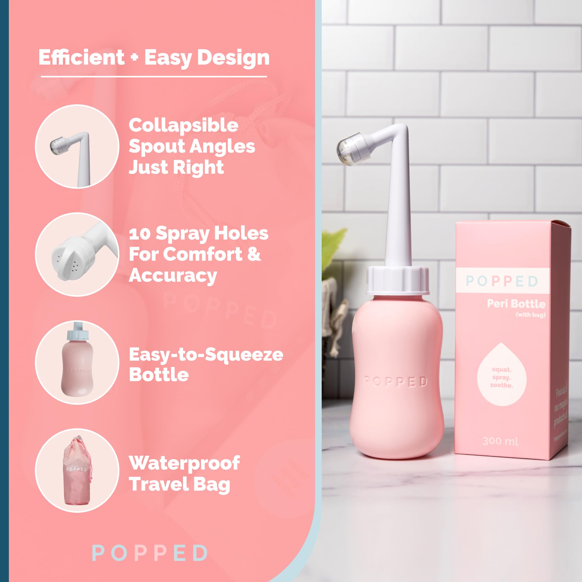 Popped Peri Bottle for Postpartum Care | Portable Bidet | Spray Bottle for Pain Relief, Tears