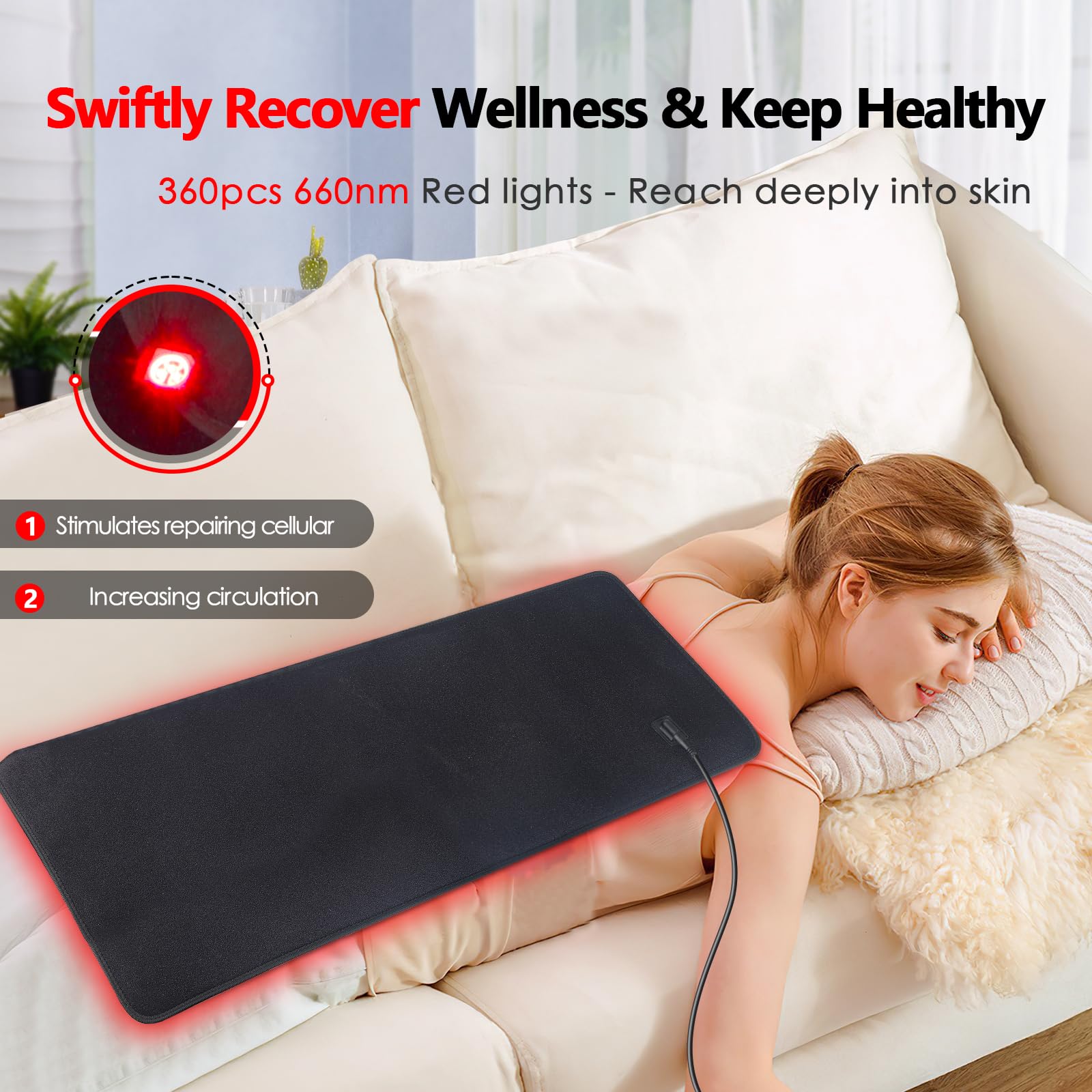 RUISQM Red Light Therapy Mat for Body - 360 LEDs Large Red & Infrared Light Therapy Pad Blanket