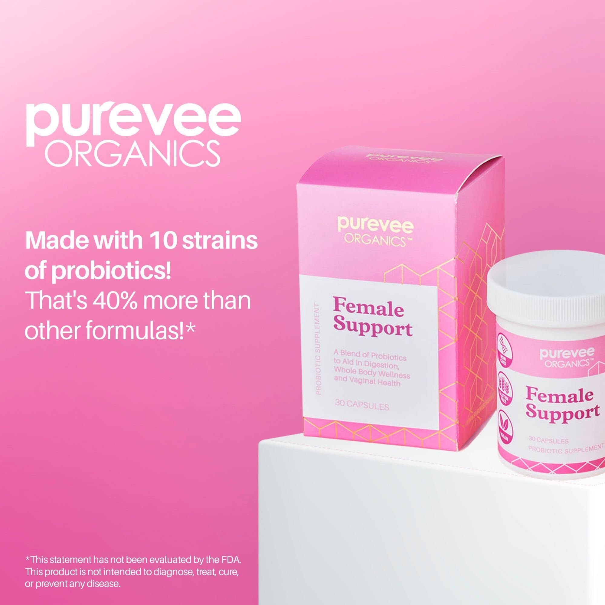 Purevee Organics Vaginal Probiotics for Women, 10 Essential Probiotic Strains, Vaginal + pH Balance