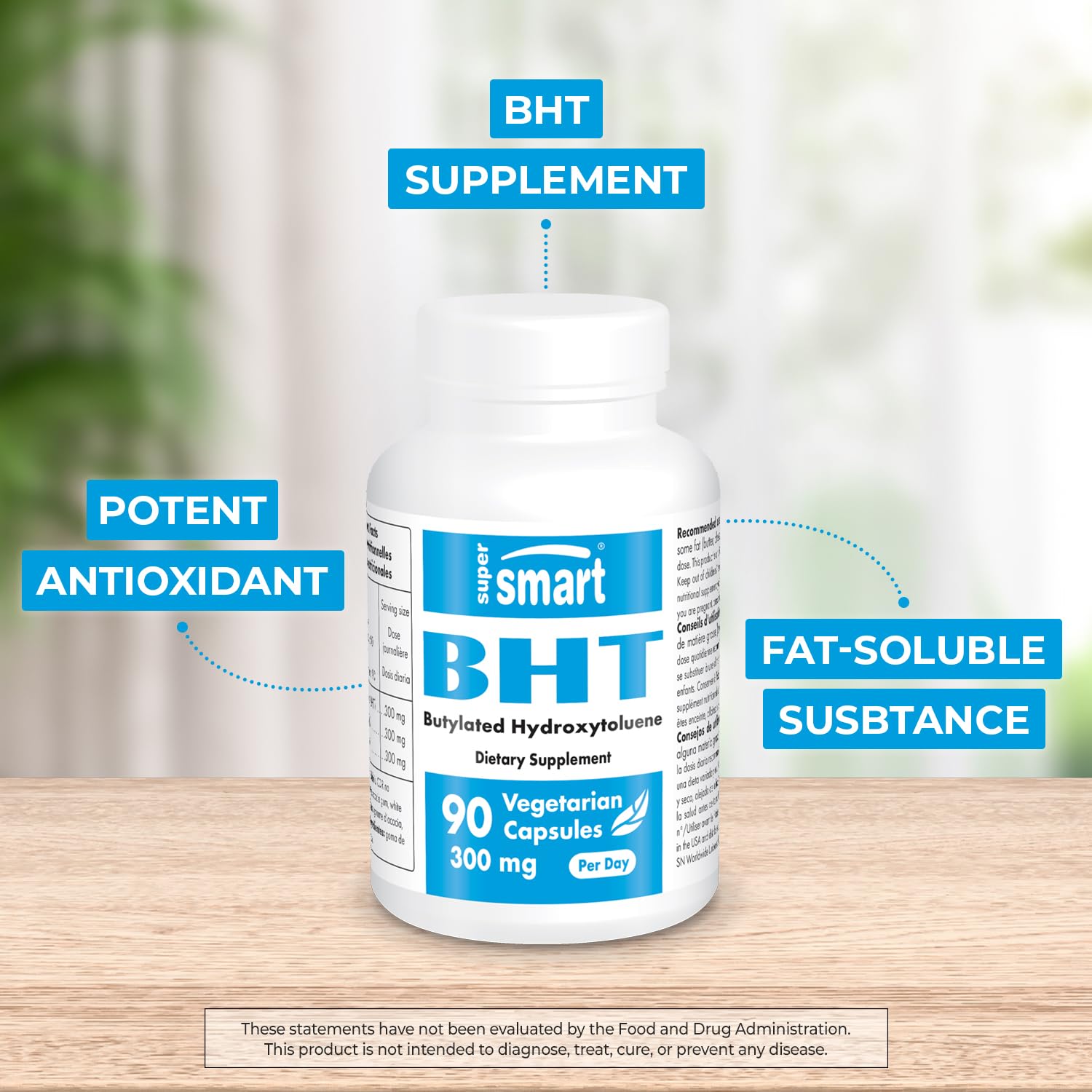 Supersmart - BHT 300 mg Per Day - Butylated Hydroxytoluene - Powerful Antioxidant