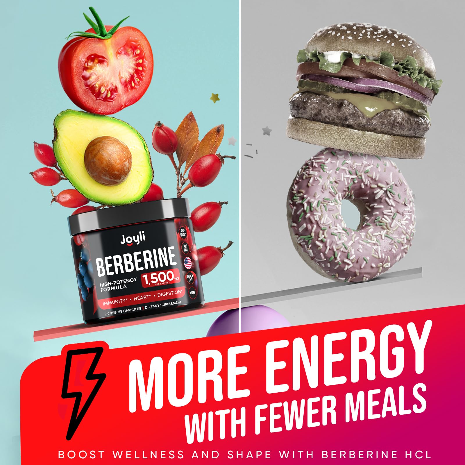 Joyli Berberine 1500MG - 180 Vegan Capsules - Weight Management & Heart Support