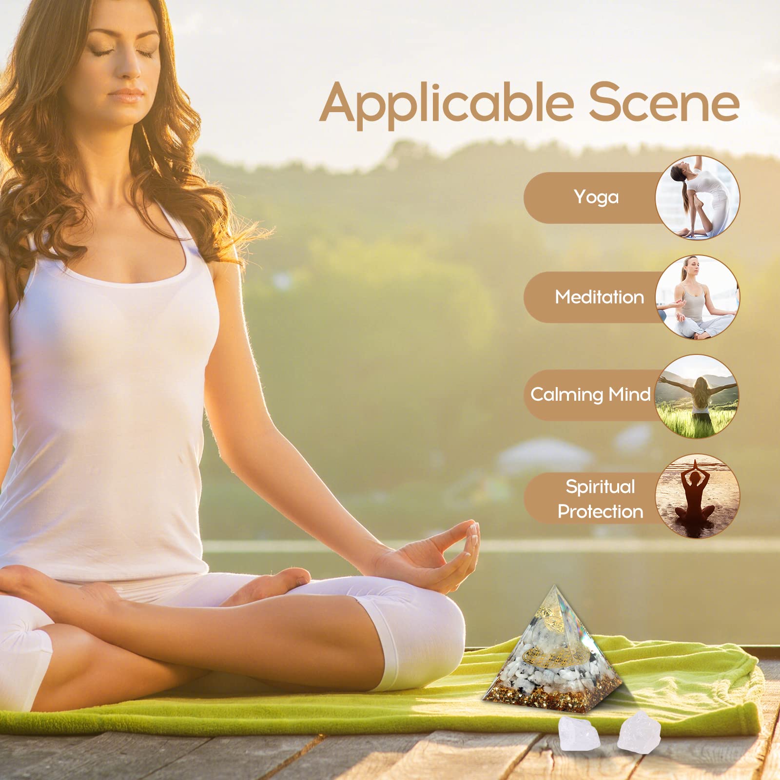 Hopeseed Orgone Pyramid for Positive Energy, Orgonite Rainbow Moonstone&White Crystal