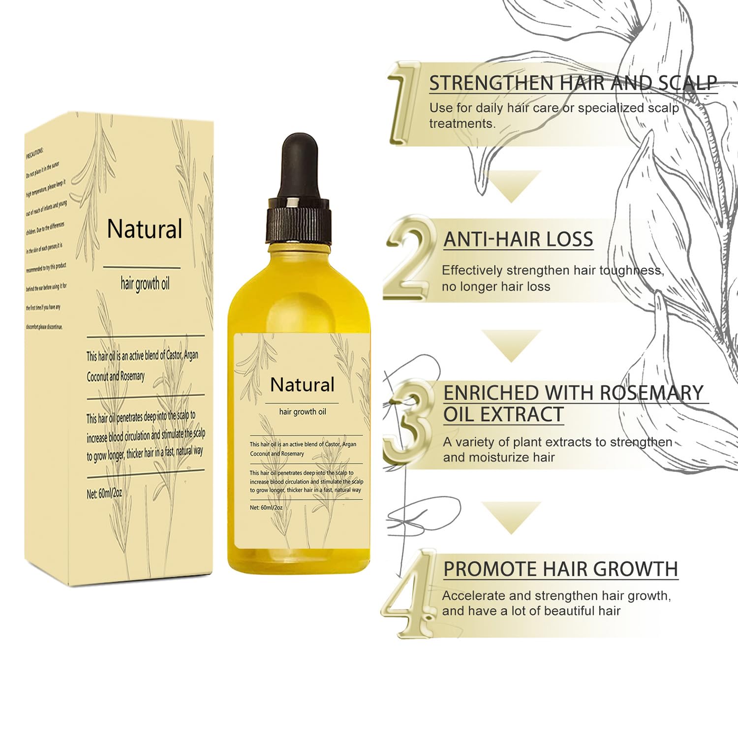 Natural Hair Growth Oil, 1 PCS Rosemary Oil for Hair Growth Organic, Hair for Dry Damaged Hair and Growth