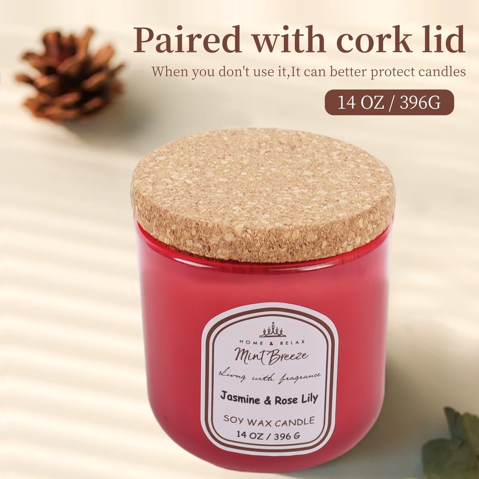 HOME & RELAX 14oz Scented Soy Wax Candle,Big Candle, More Than 80 Hours Long Lasting Burning time