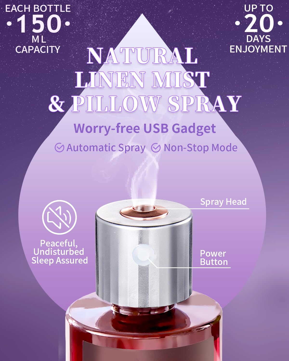 VTS Organic Lavender Water and Roman Chamomile Floral Water with Diffuser, Aromatherapy Air