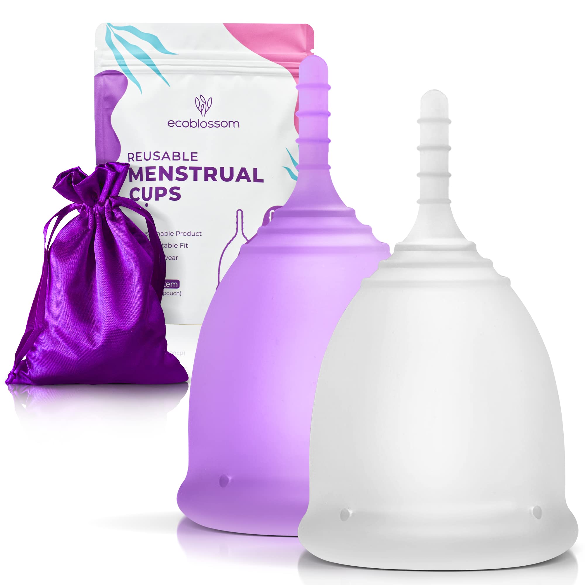 EcoBlossom Reusable Menstrual Cup Set - The Most Reliable Medical Grade Silicone Period Cups