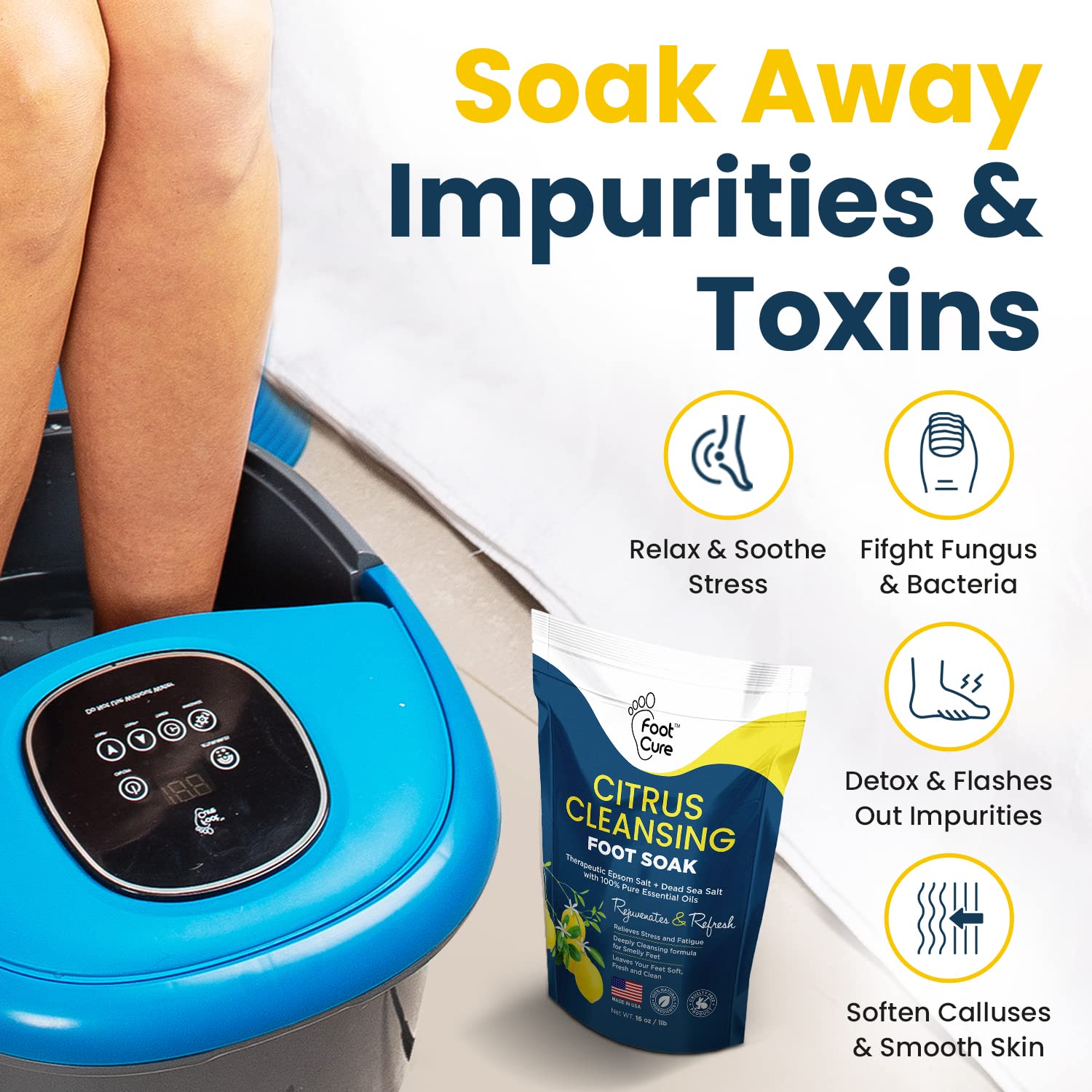 Citrus Detox Foot Soak With Epsom Salts - for Foot Callus, Immune Boost, Damaged Toenail