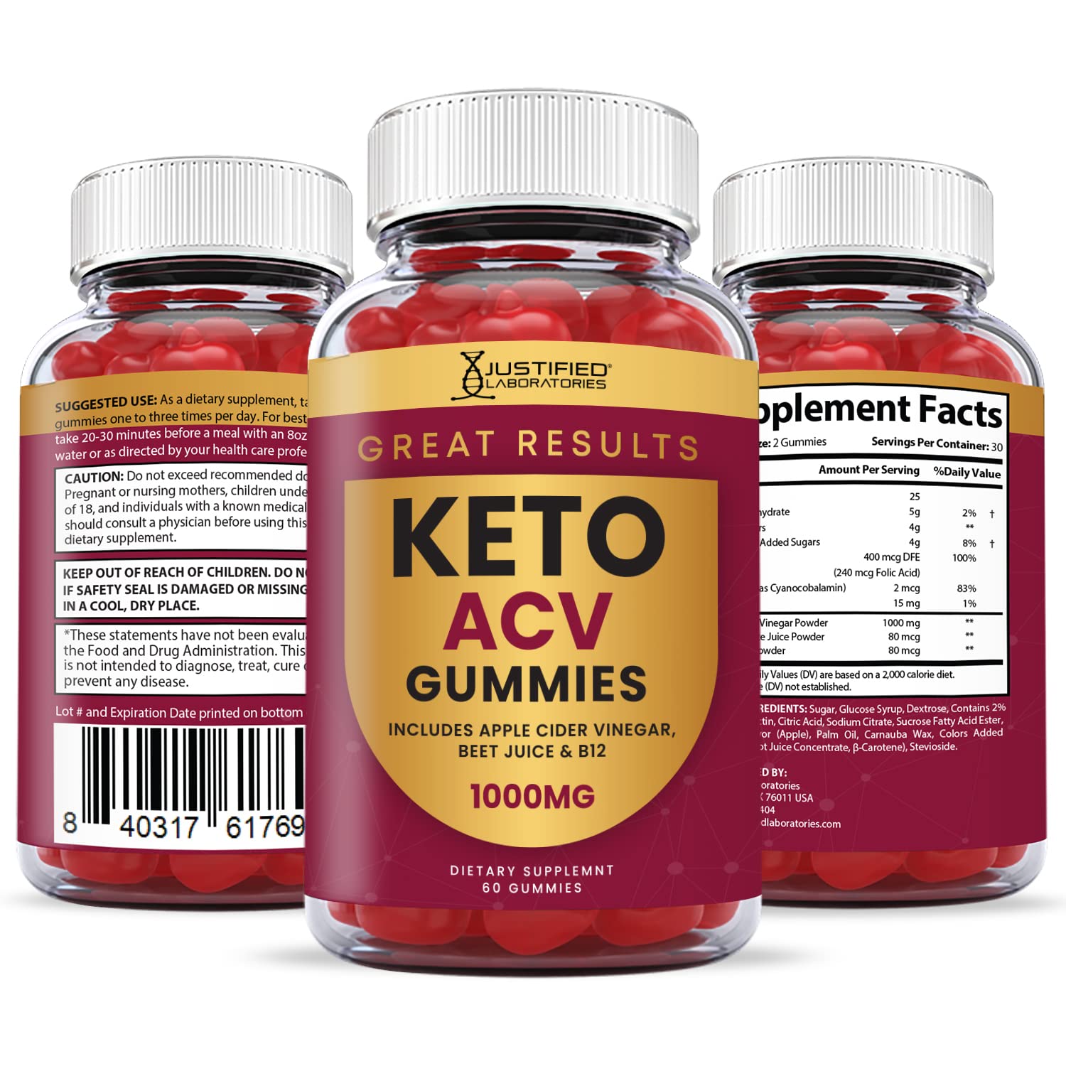 Justified Laboratories (10 Pack) Great Results Keto ACV Gummies 1000MG