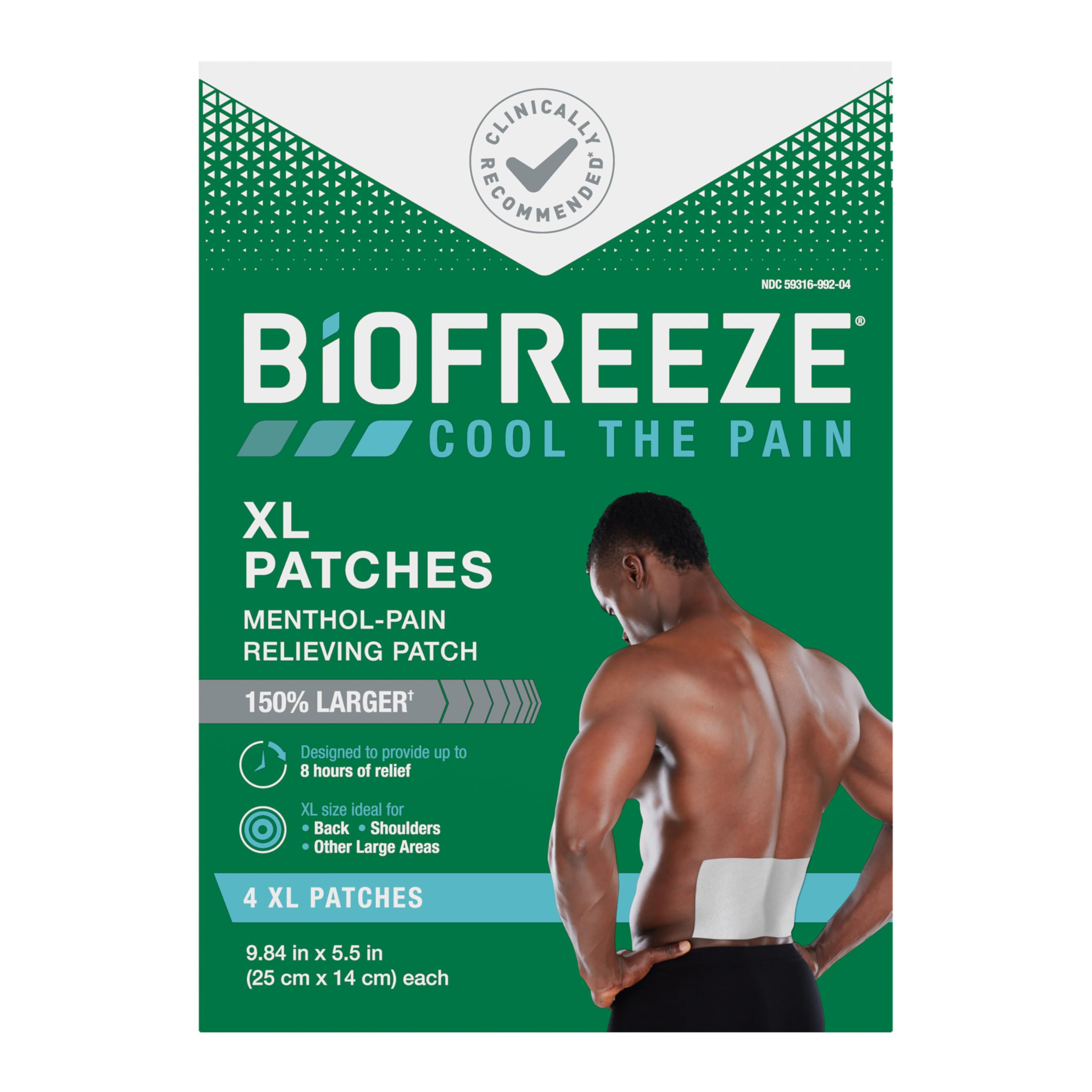 Biofreeze XL Pain Relief Patches, Menthol Pain Patches for Lower Back, Neck, Knee, & Shoulder, Comfortable & Flexible Fabric Stays in Place, 4 ct