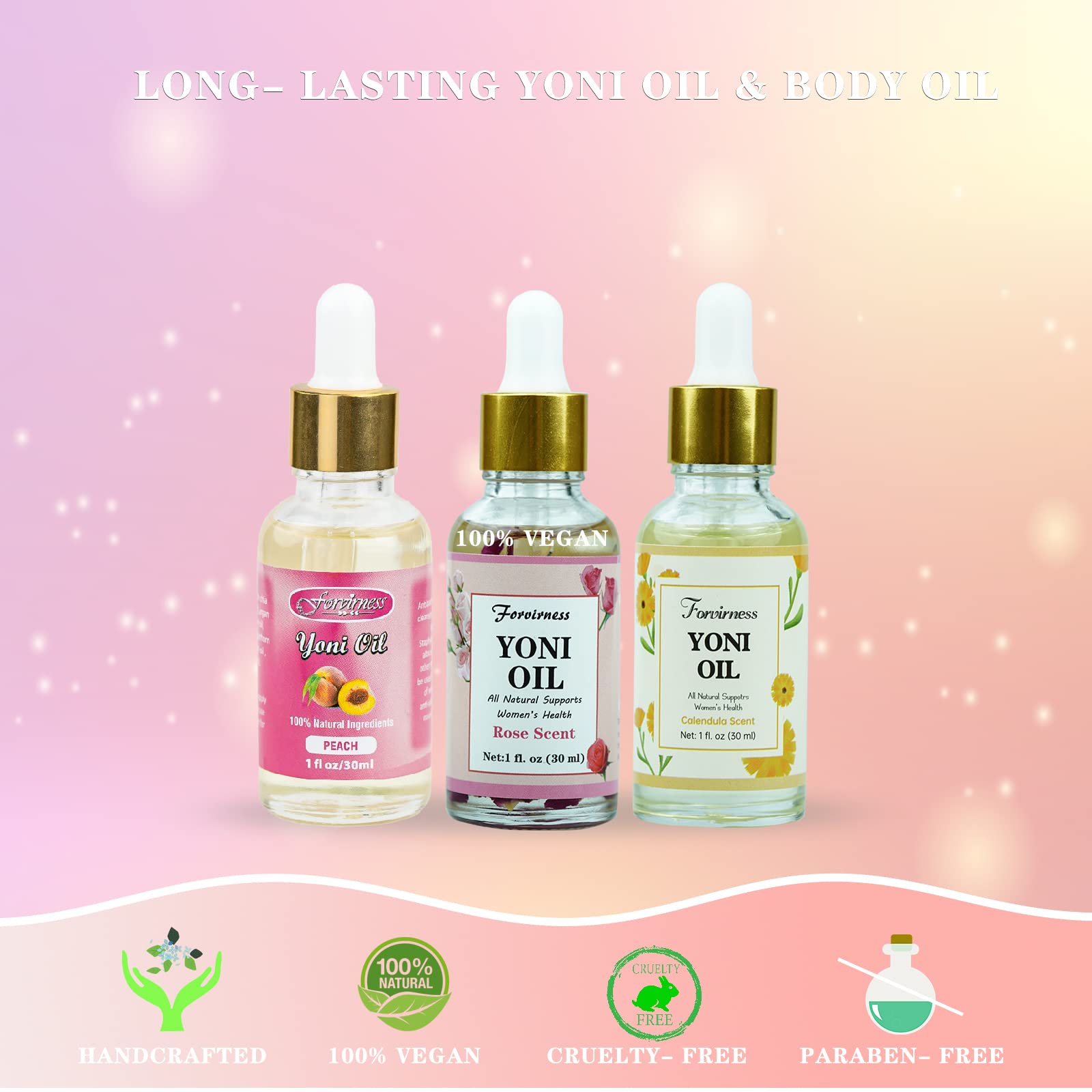 3 Packs Natural Yoni Oil Feminine Wash Ph Balanced for Women, Eliminates Vaginal Odor