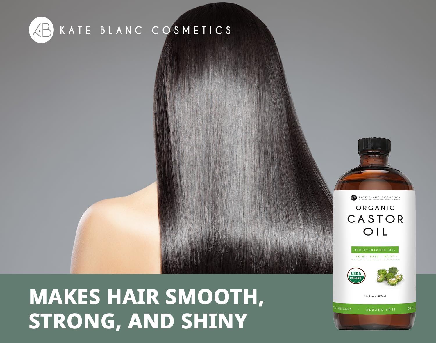 Kate Blanc Cosmetics Castor Oil Organic for Hair Growth & Body (16oz). 100% Pure Cold-Pressed