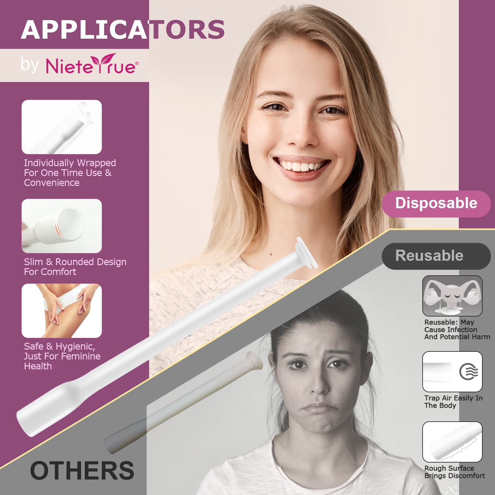 Nieteyrue (40 Packs) Disposable Vaginial Applicators Individually Wrapped Hygienic Fit