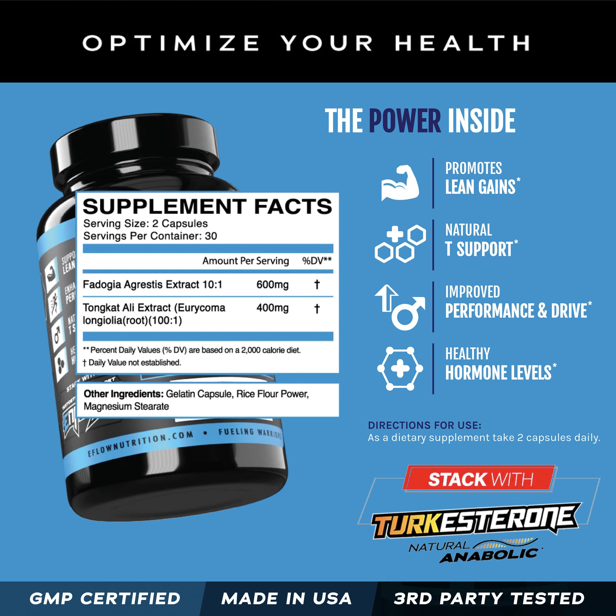 eFlow Nutrition Fadogia Agrestic + Tongkat Ali - [2-in-1] Natural Performance Supplement