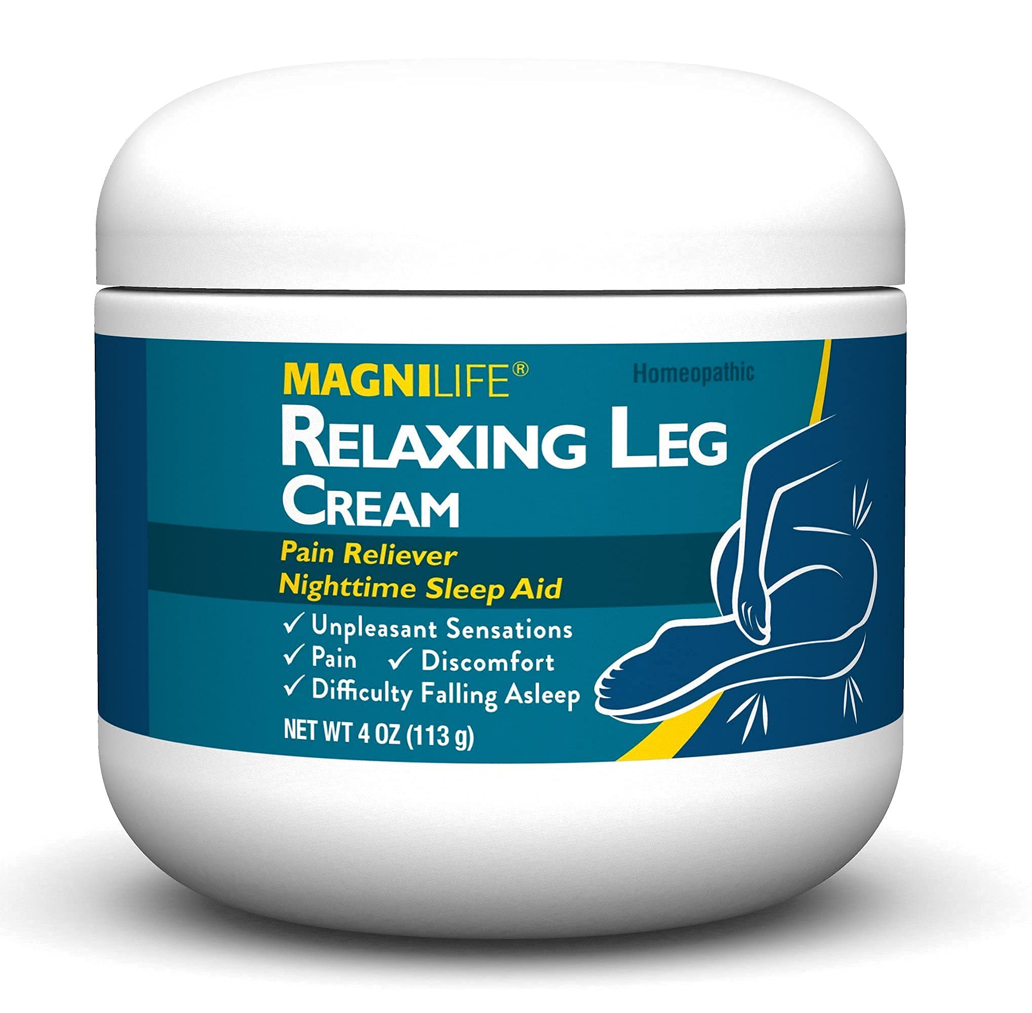 MagniLife Relaxing Leg Cream, 4 Oz, Fast-Absorbing Topical Moisturizing Cream with Lavender & Magnesium, Non-Greasy, Bedtime Body Care