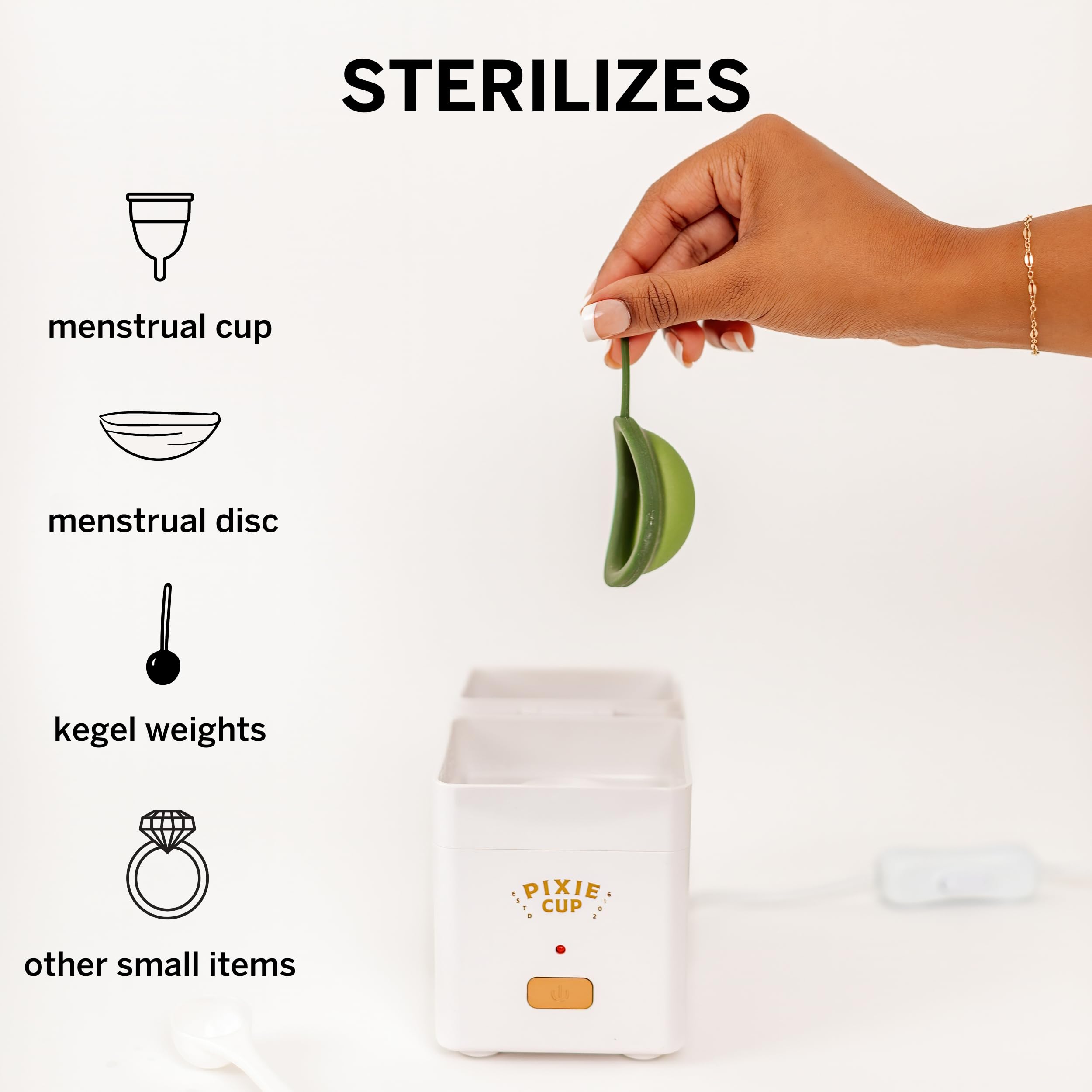 Pixie Menstrual Cup Sterilizer Cleaner Machine - The Only Hinged Lid Steamer & Drying Stand