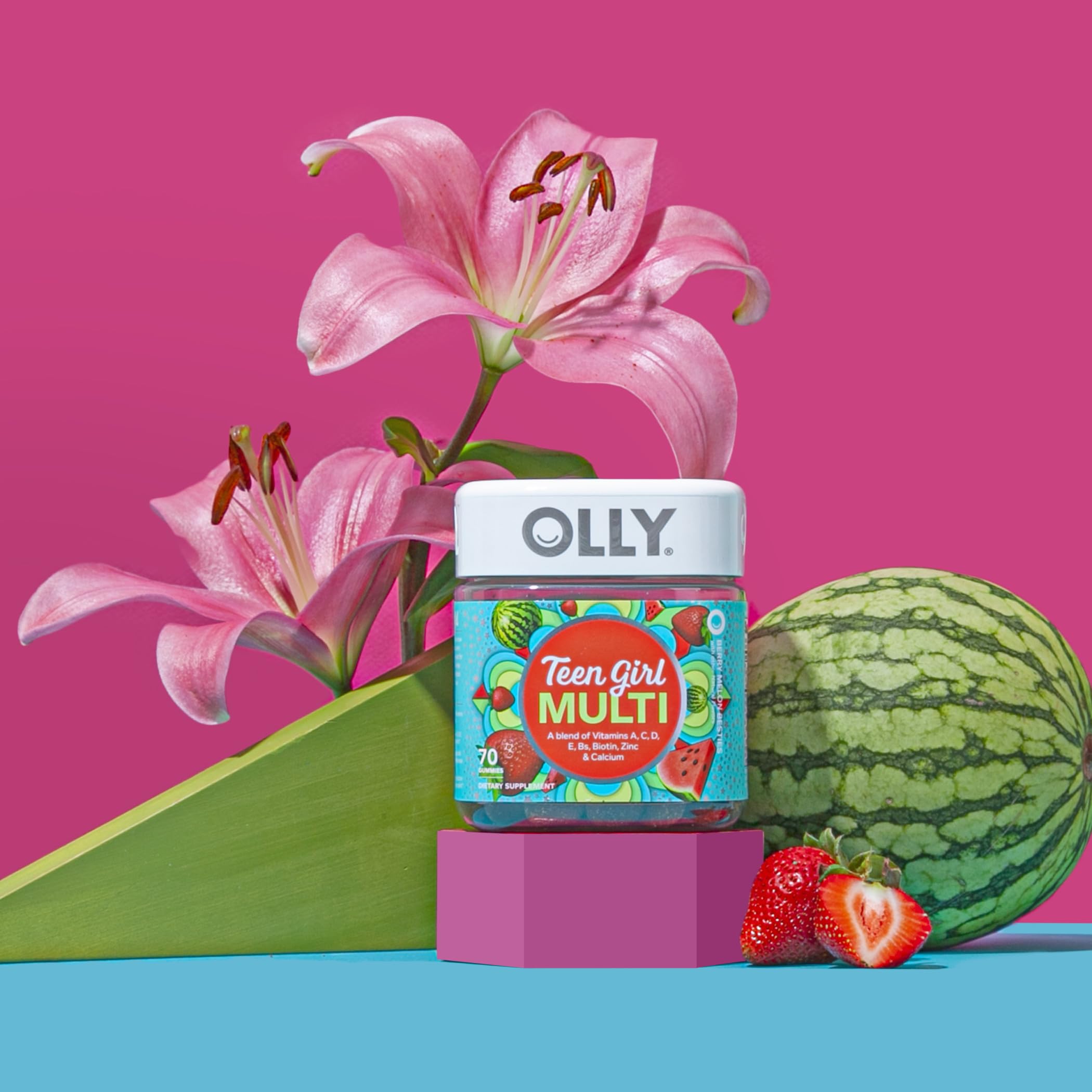 OLLY Teen Girl Multi Gummy, Healthy Skin and Immune Support, 15 Essential Vitamins