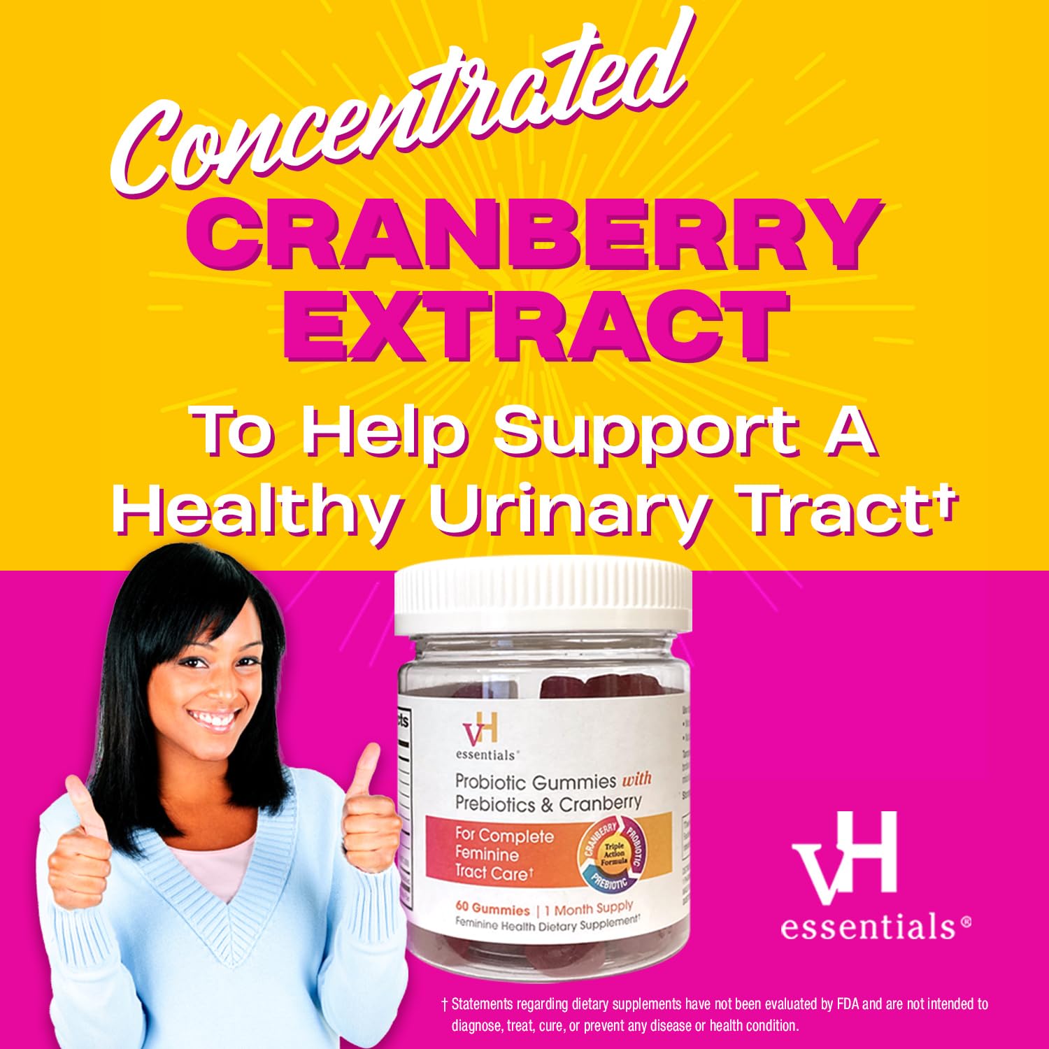 vH essentials Probiotic Gummies with Prebiotics & Cranberry, Concentrated Extract