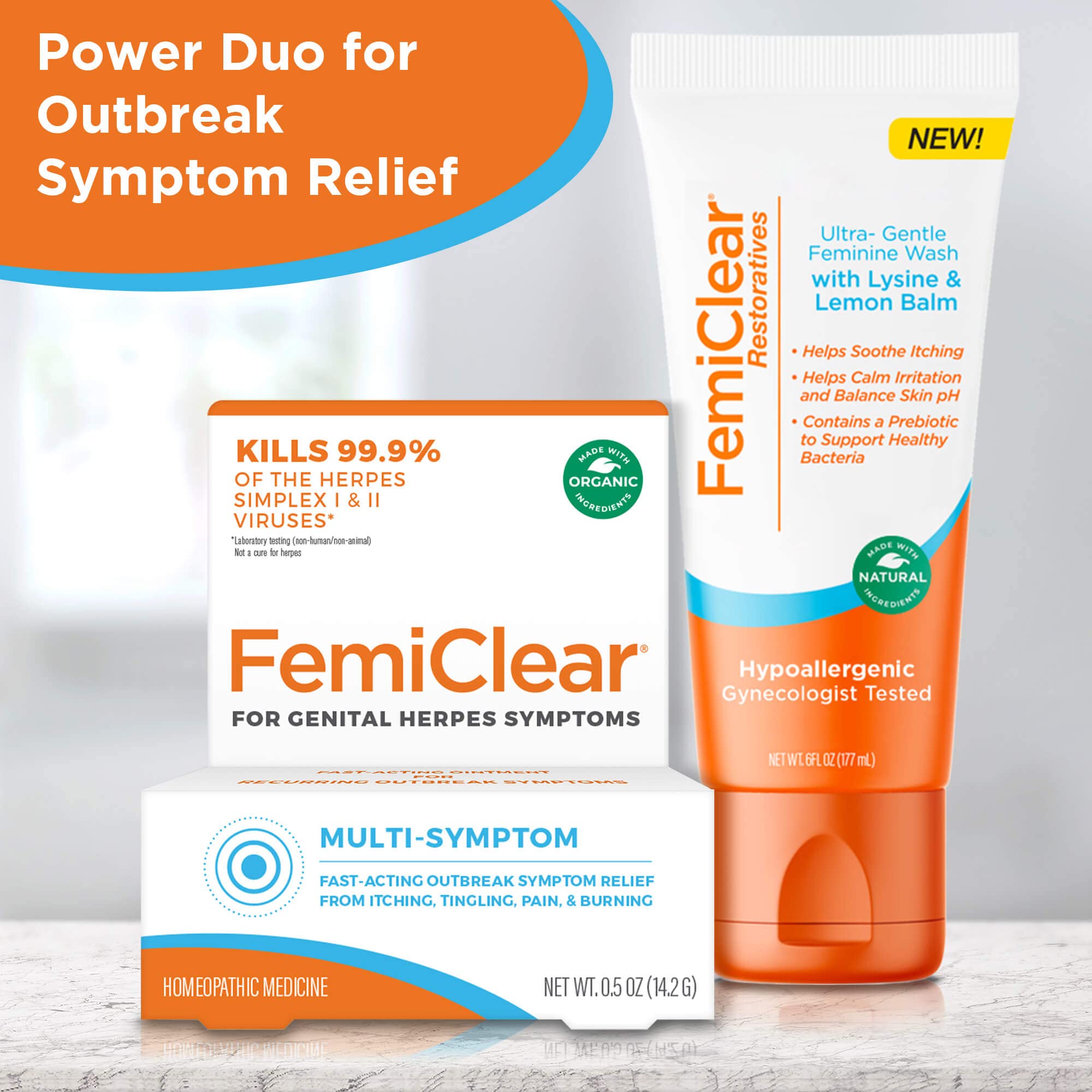 FemiClear® Restoratives Ultra-Gentle Feminine Wash, Made with Lysine & Lemon Balm, Natural Ingredients