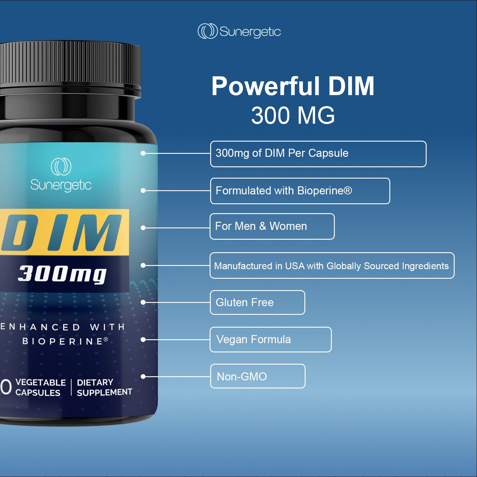 Sunergetic Premium DIM Supplement 300mg - Supports Normal Estrogen Metabolism, Menopause & Healthy