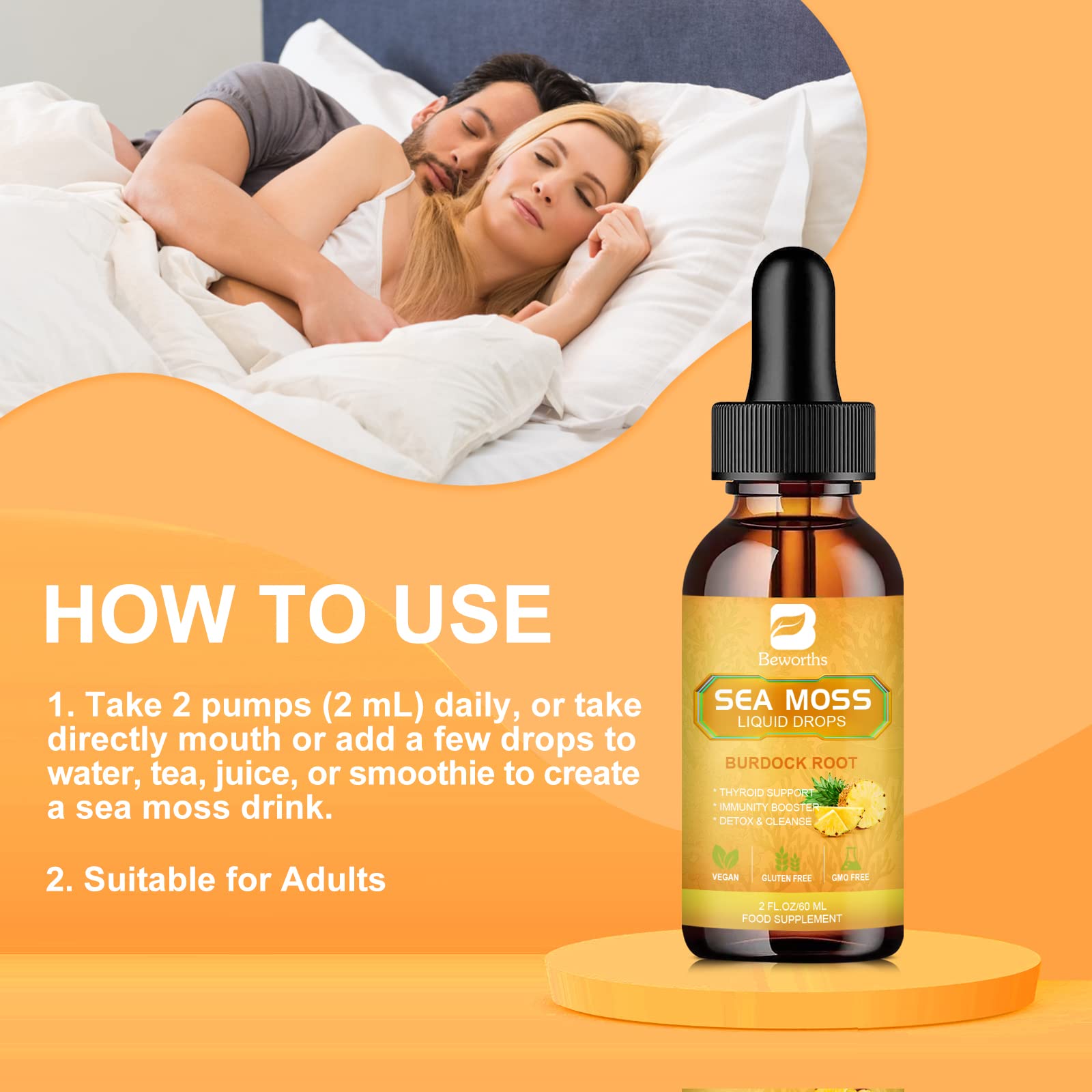 B BEWORTHS Sea Moss Liquid Drops - Organic Irish Sea Moss Gel with Burdock Root