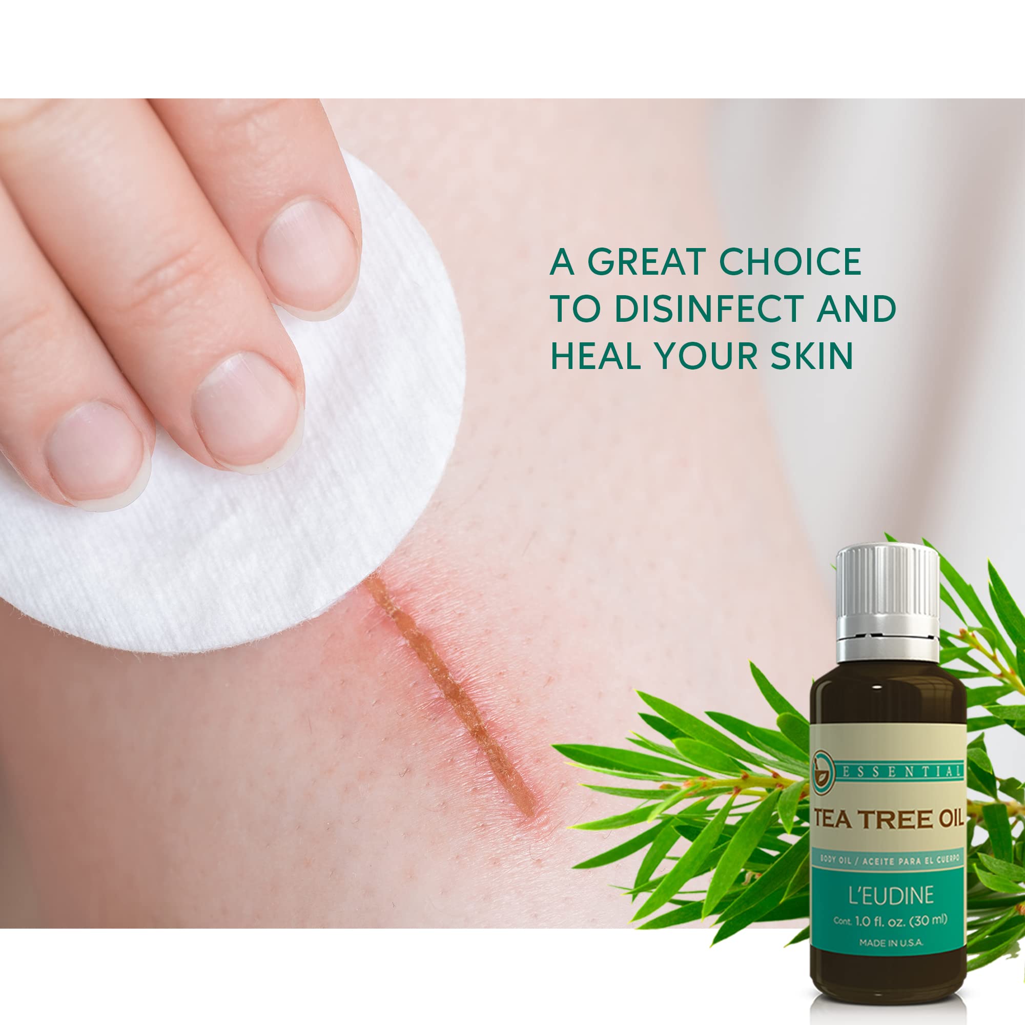 L’EUDINE Tea Tree Oil – 1fl Oz Multipurpose Body Oil for Acne, Toenail Problems, Dandruff, Skin Bites