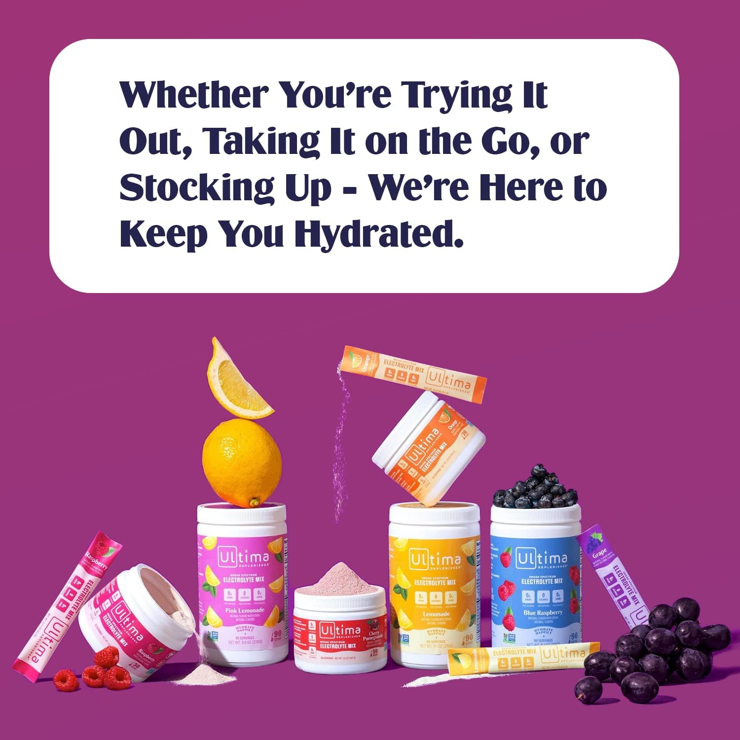 Ultima Replenisher Daily Electrolyte Drink Mix – Blue Raspberry, 30 Servings – Hydration