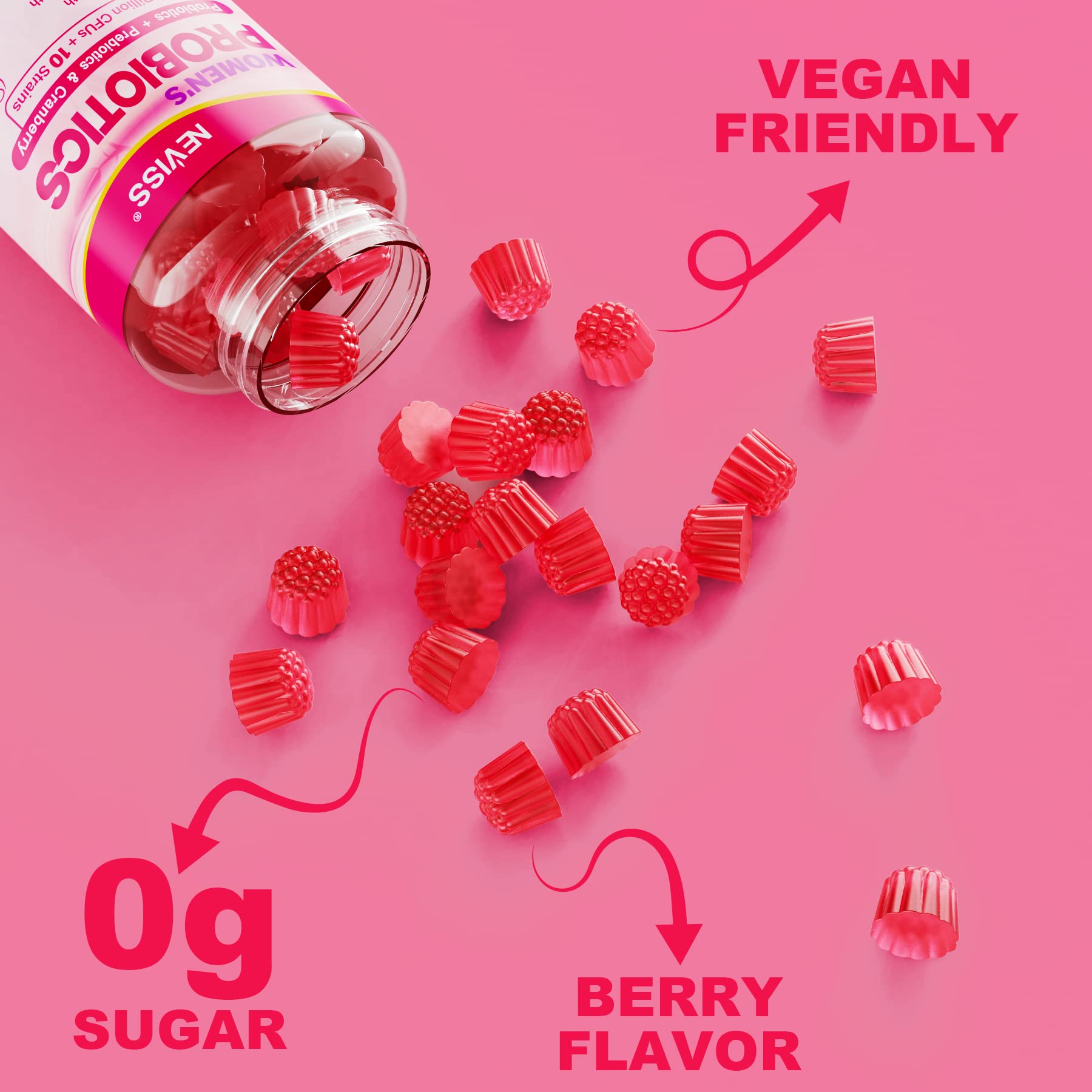 Probiotics for Women Gummies, Sugar Free Vaginal Probiotics 50 Billion CFU 10 Strains w/ Cranberry