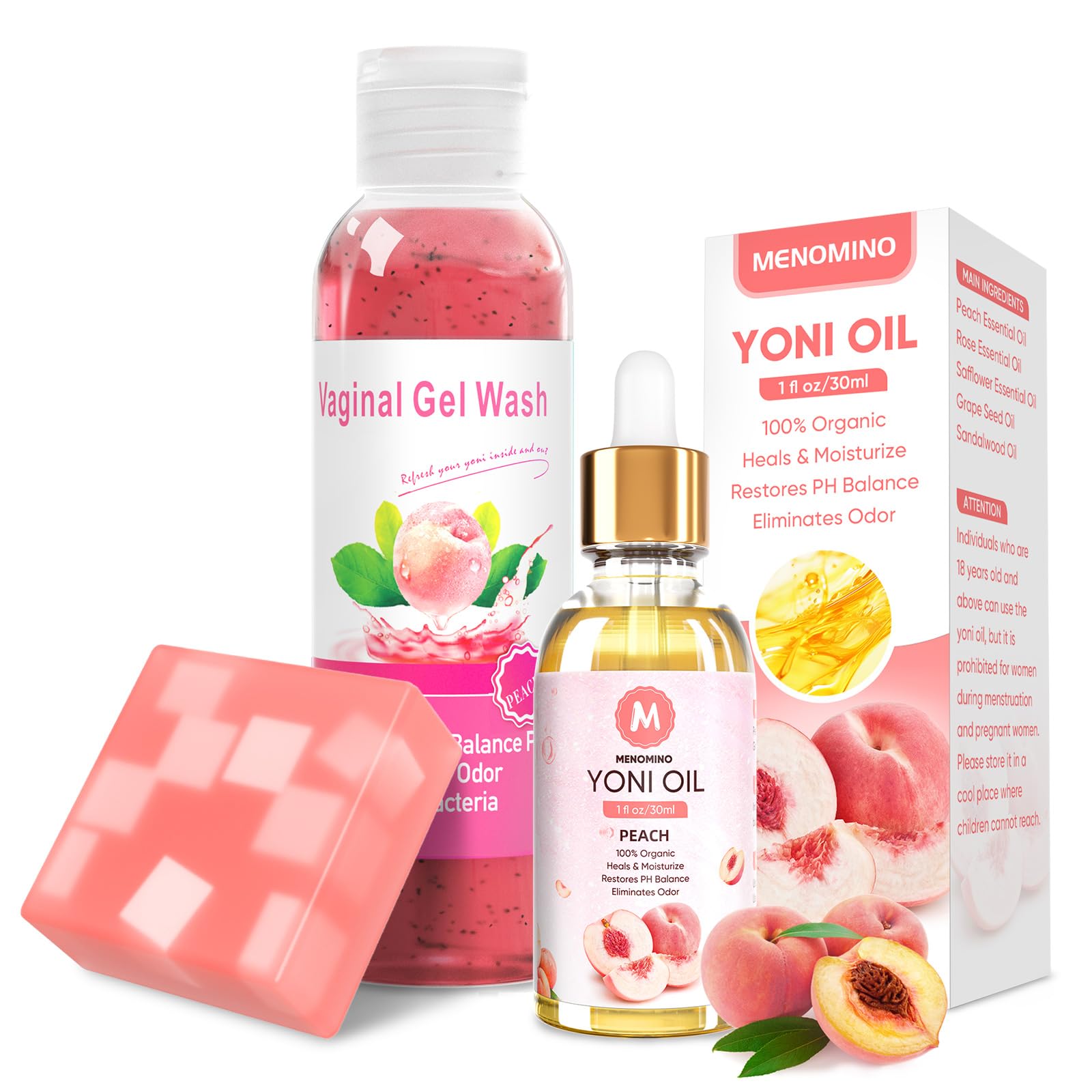 Feminine Wash & Yoni Oil & Yoni Soap Bar Set for Women, 1 Fl.Oz Natural Feminine Oil, Feminine