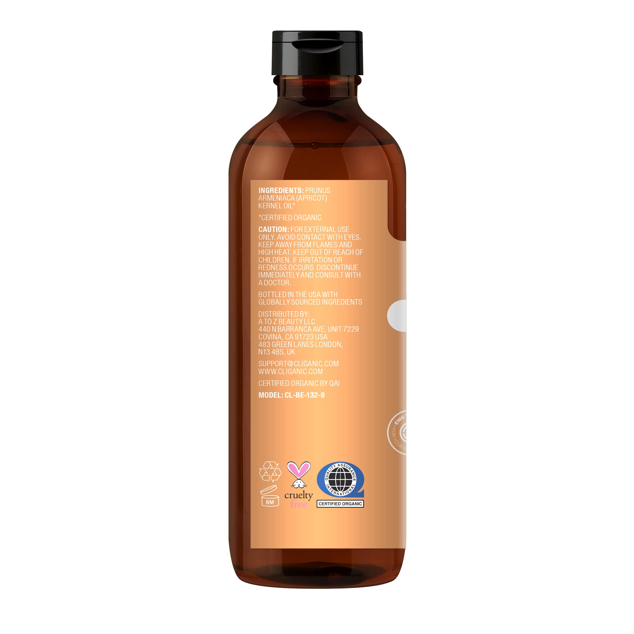 Cliganic Organic Apricot Oil, 100% Pure (8oz) - For Skin, Hair & Face | Natural Cold Pressed Unrefined
