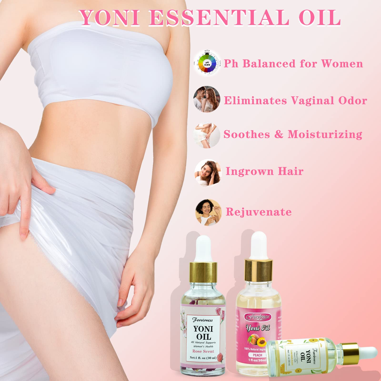 3 Packs Natural Yoni Oil Feminine Wash Ph Balanced for Women, Eliminates Vaginal Odor