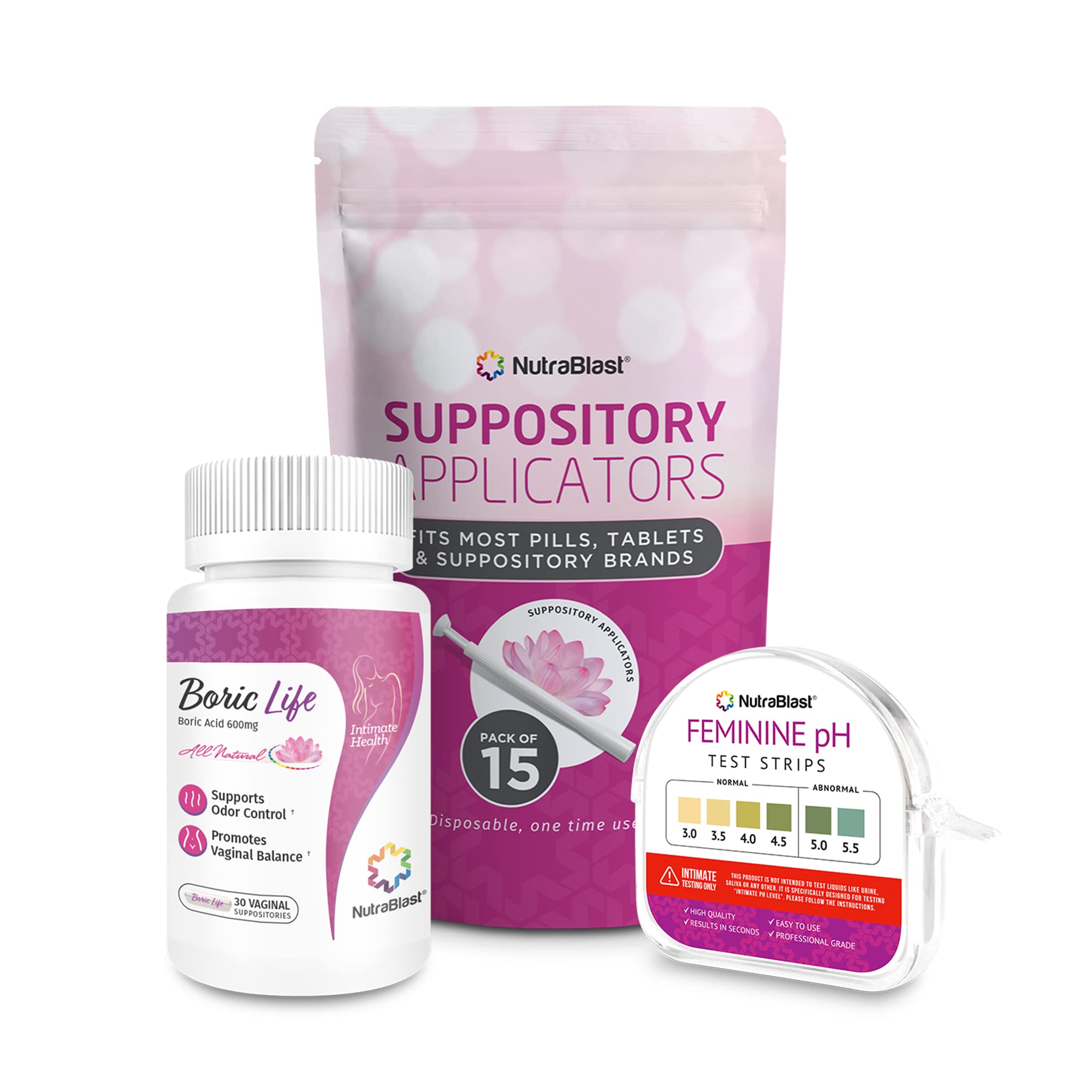 NutraBlast Boric Acid Vaginal Suppositories 600mg (30 Count) w/Disposable Vaginal Suppository
