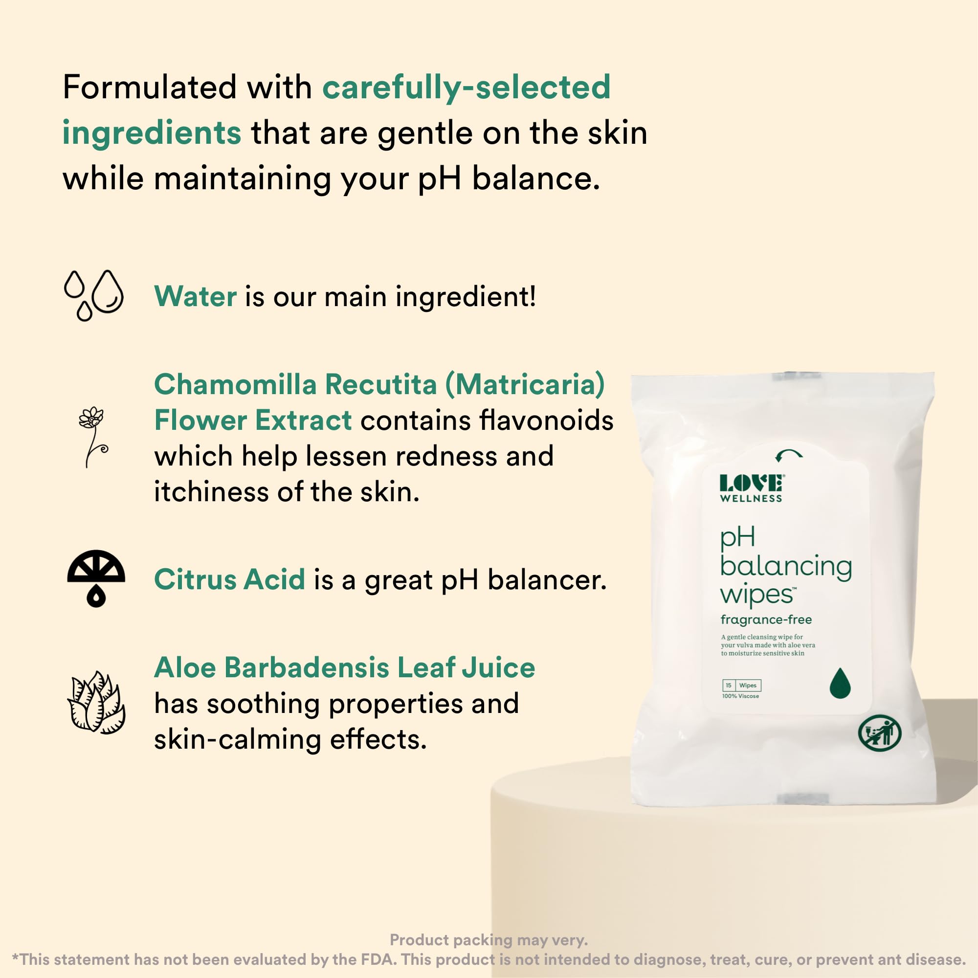 Love Wellness pH Balancing Wipes for Women | Feminine Hygiene for Cleansing with Aloe Vera
