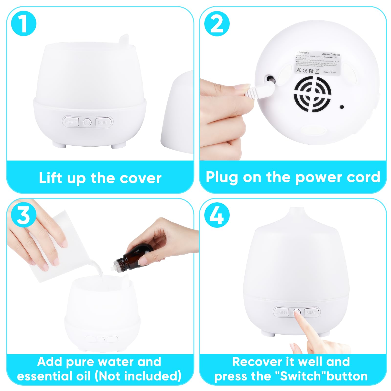 HAPPTWS 220Ml Essential Oil Diffuser - Diffusers for Essential Oils Aromatherapy Diffuser