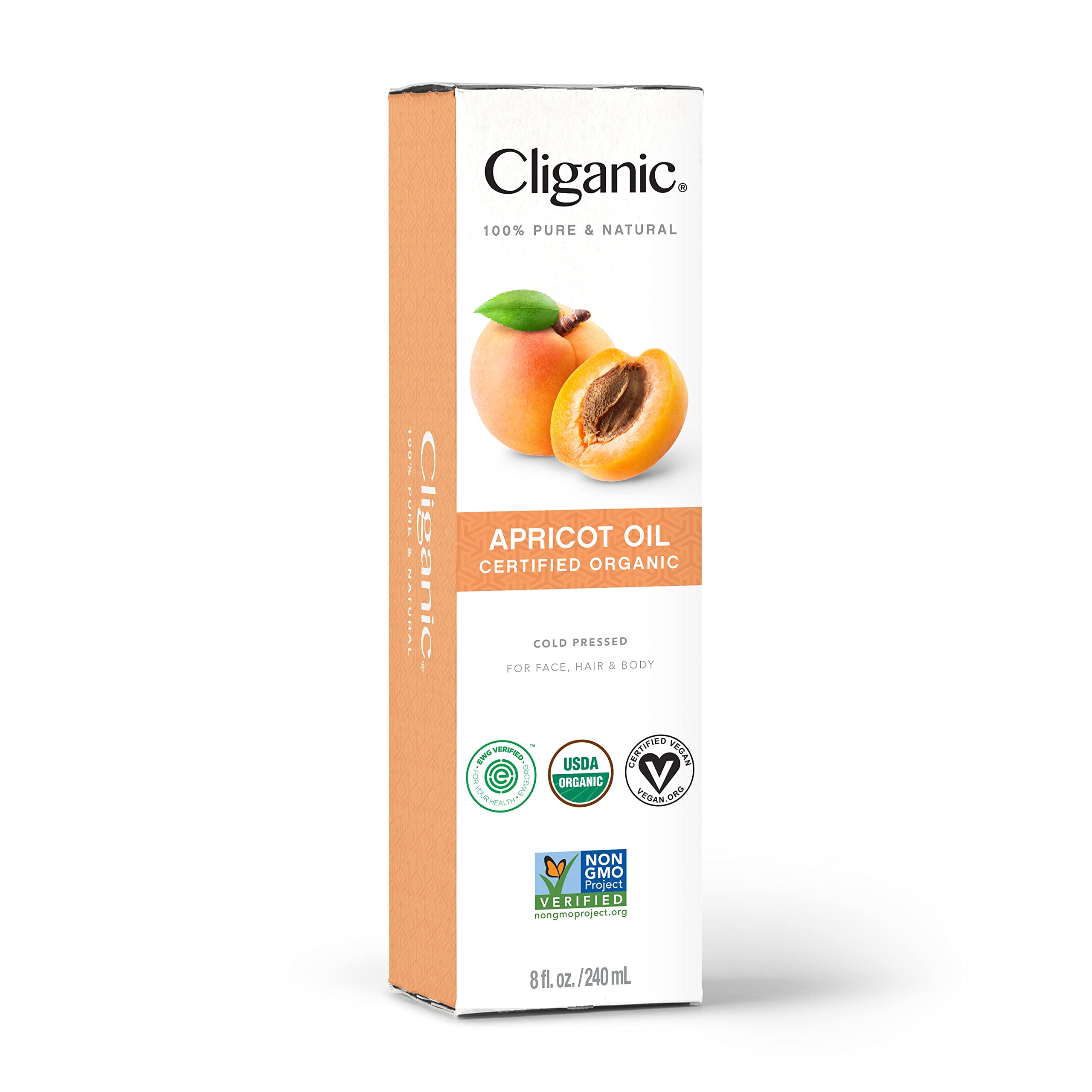 Cliganic Organic Apricot Oil, 100% Pure (8oz) - For Skin, Hair & Face | Natural Cold Pressed Unrefined
