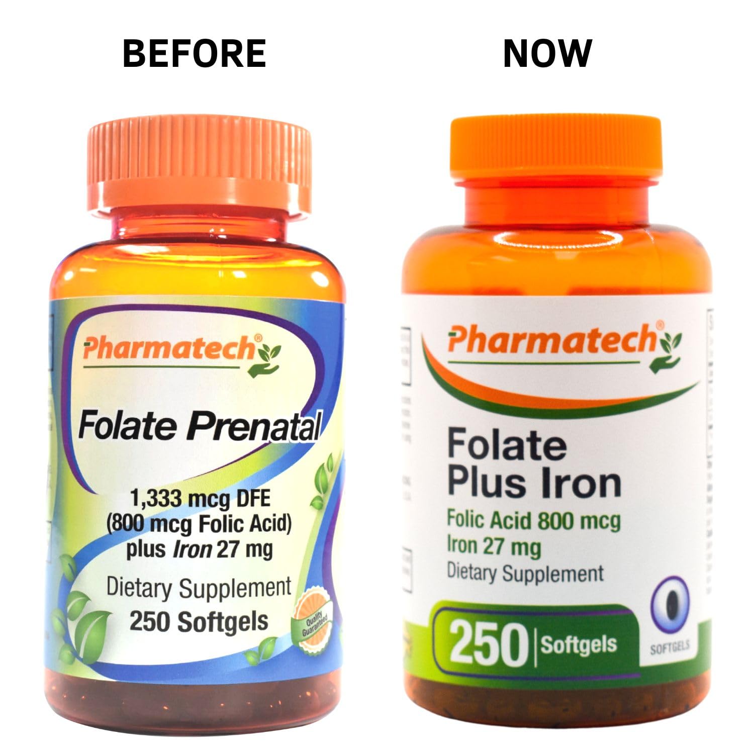 PHARMATECH Folic Acid 800 mcg Plus Iron 27 mg Supplement for Women, Vitamin B9