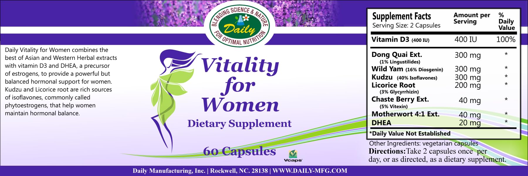 Daily Manufacturing Vitality for Women™ (Vitamin D3, Dong Quai Extract, Wild Yam, Kudzu, Licorice Root