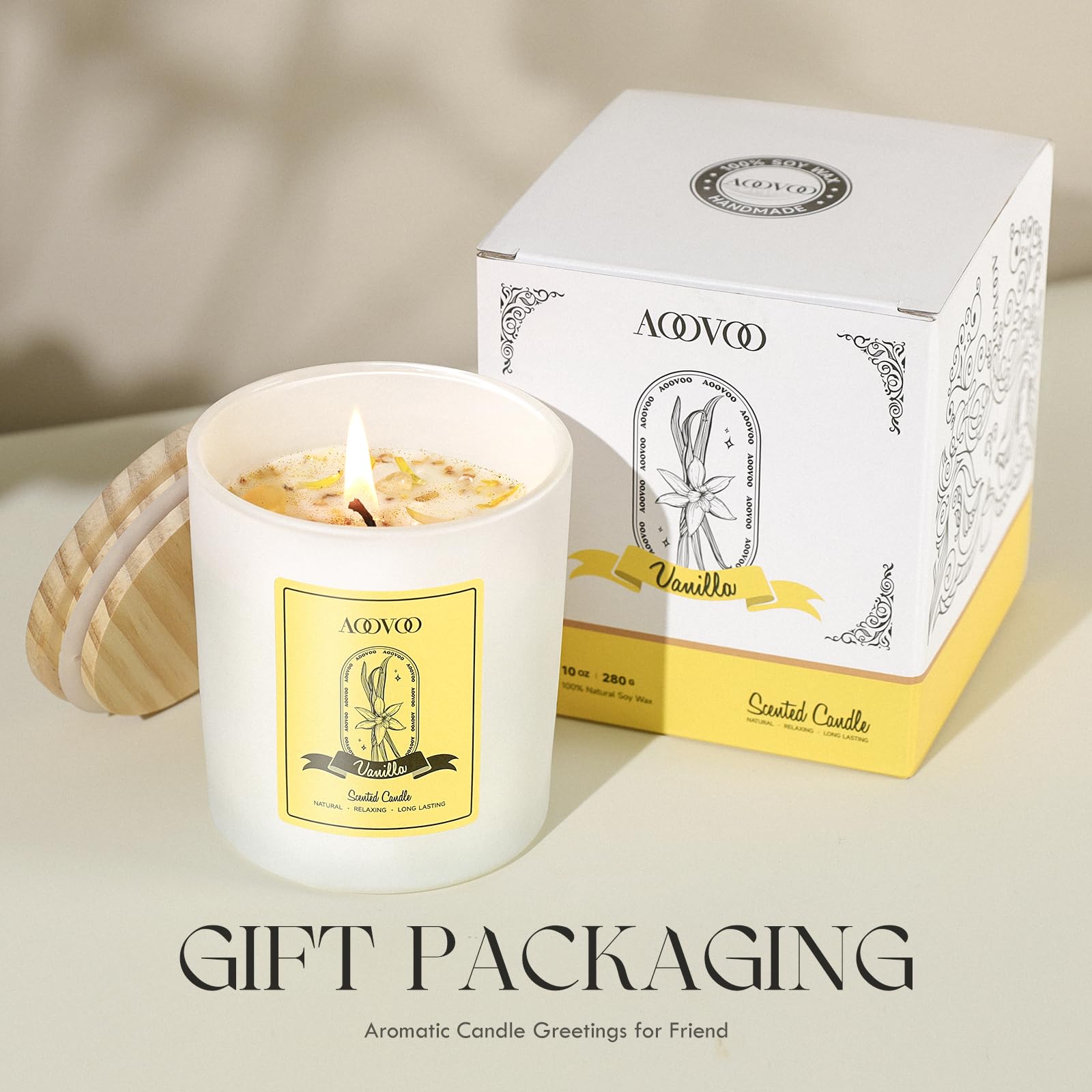 Vanilla Soy Candles Gift for Women - Aromatherapy Candle with Crystals Inside, 10oz Natural Soy Wax Candles