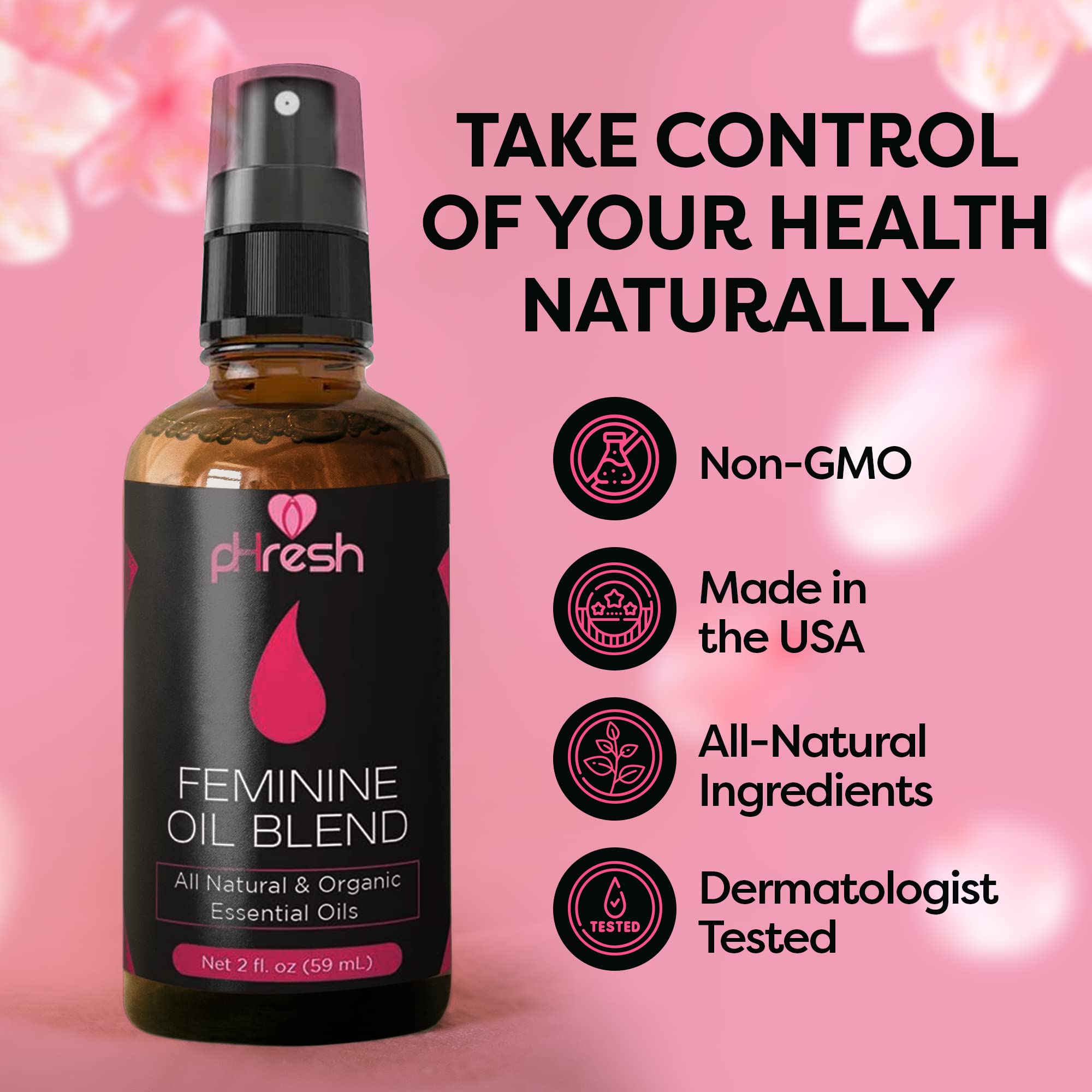 pHresh Feminine Spray - 100% All Natural Yoni Oil for Women - with Tea Tree, Lemongrass, Orange Essential Oils