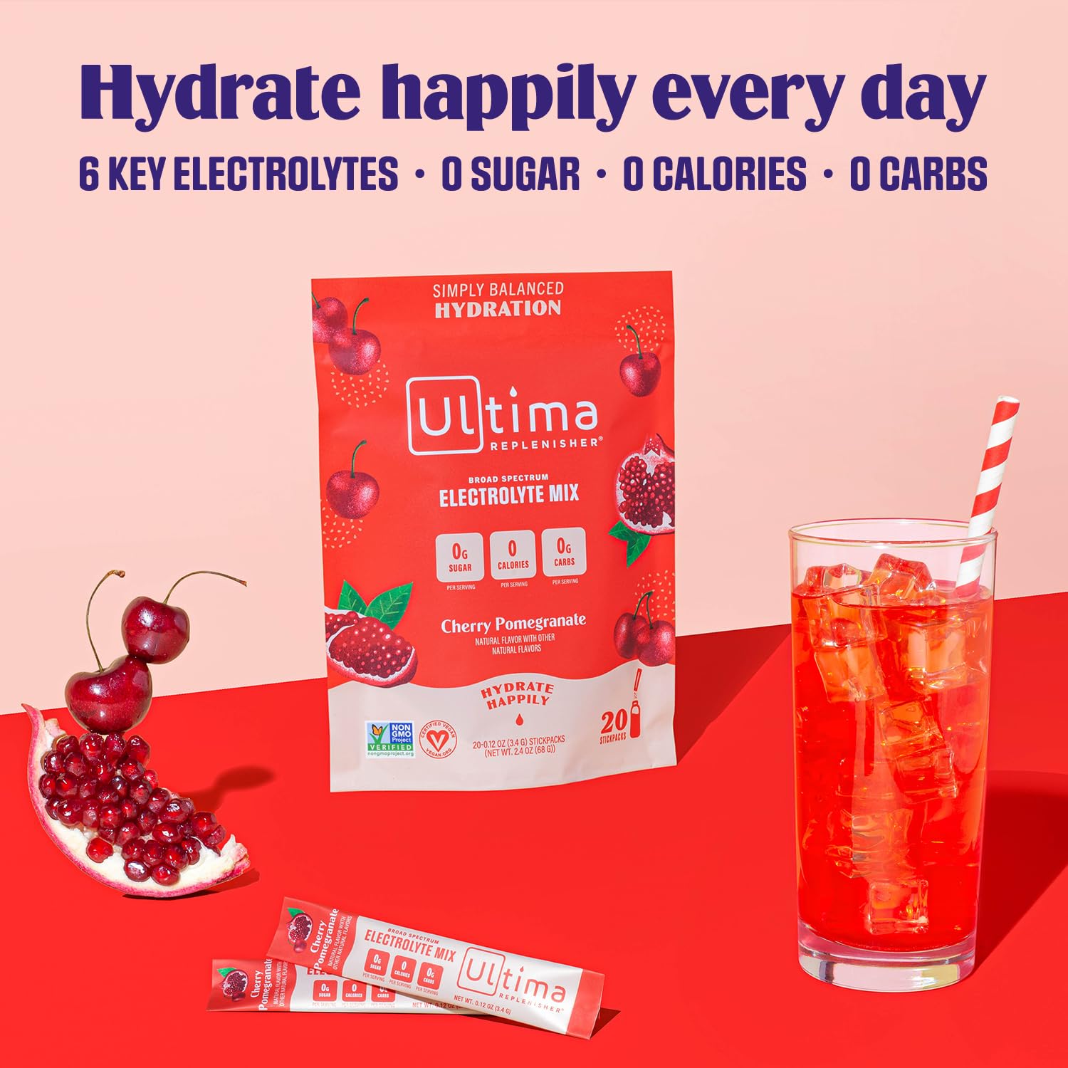 Ultima Replenisher Daily Electrolyte Drink Mix – Cherry Pomegranate, 20 Stickpacks