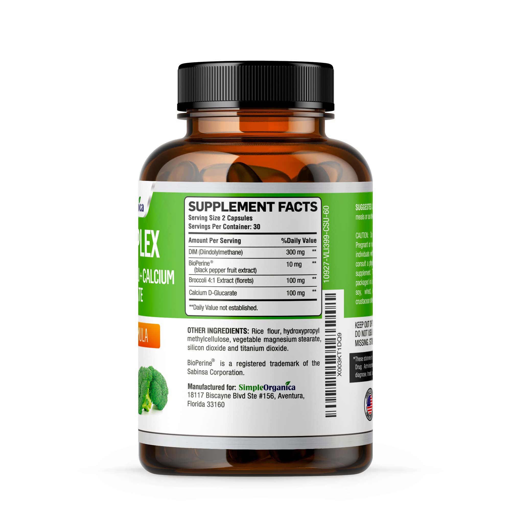 DIM Supplement (Diindolylmethane) 300mg + BioPerine + Calcium D-Glucarate for Women & Men