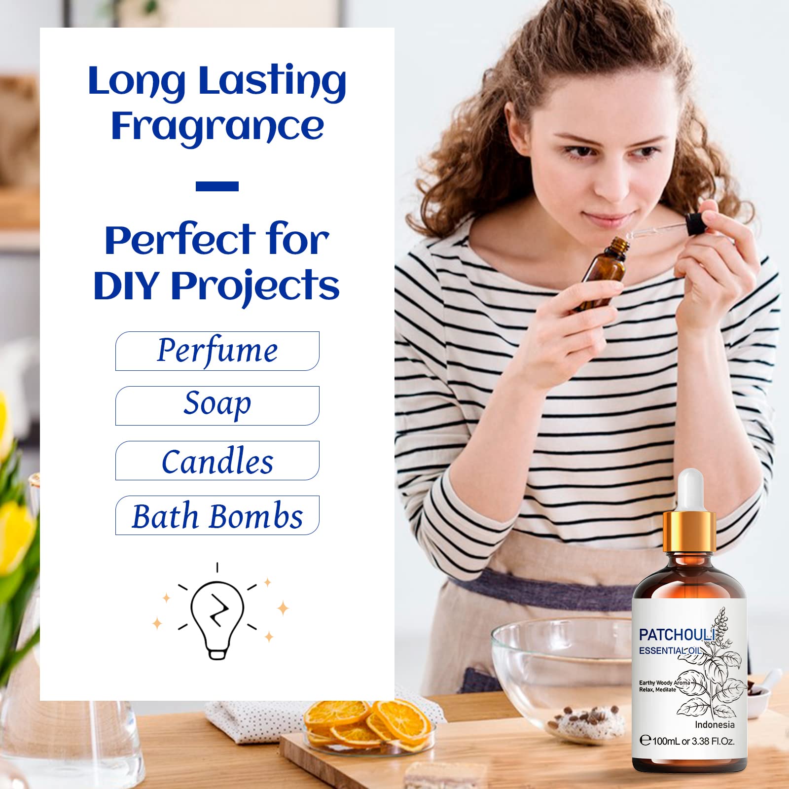 HIQILI Patchouli Essential Oil 100ML, Pure Natural, for Perfume Making, Diffuser and Skin