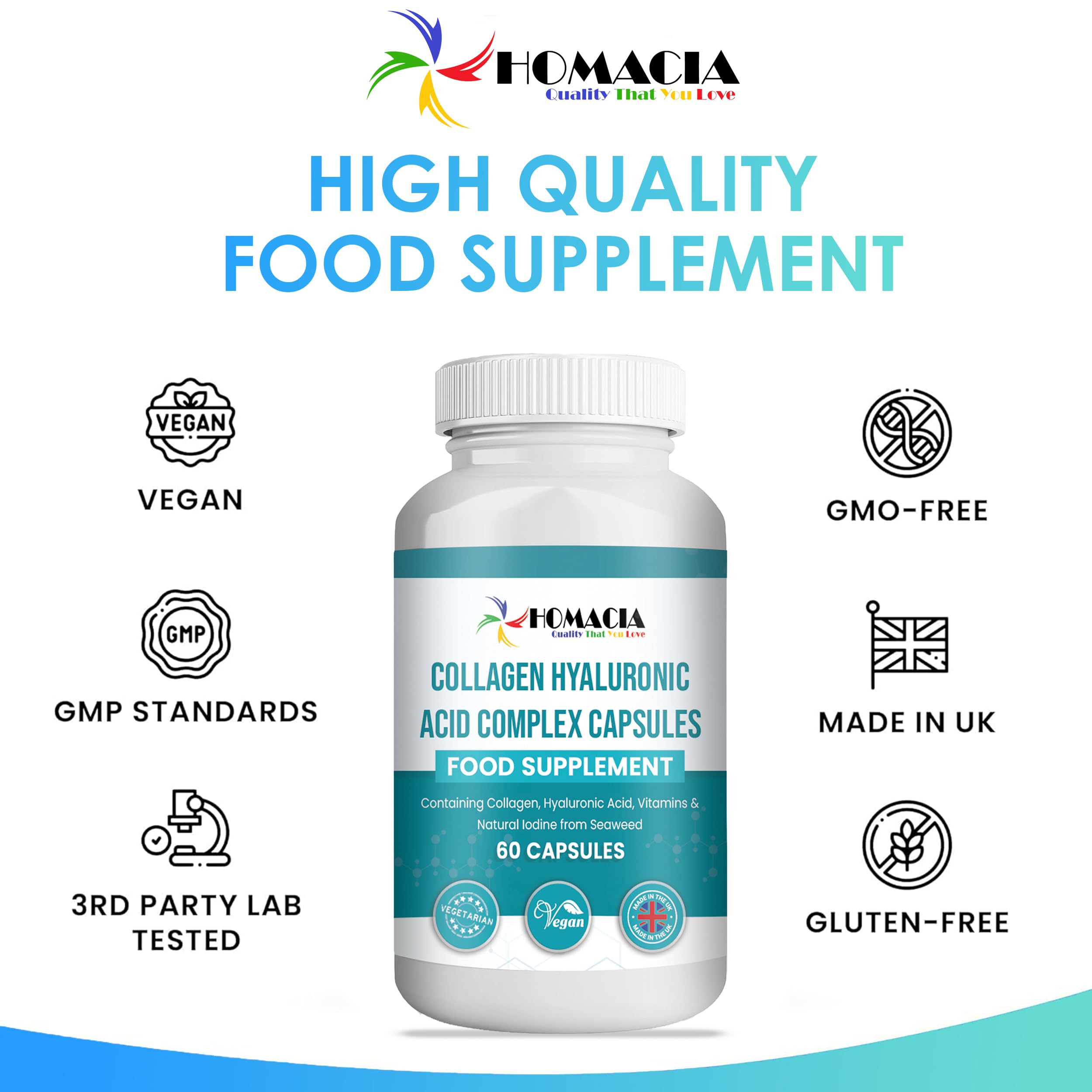 Homacia’s Collagen Capsules | Marine Collagen with Hyaluronic Acid | Pure Collagen Supplements for Women