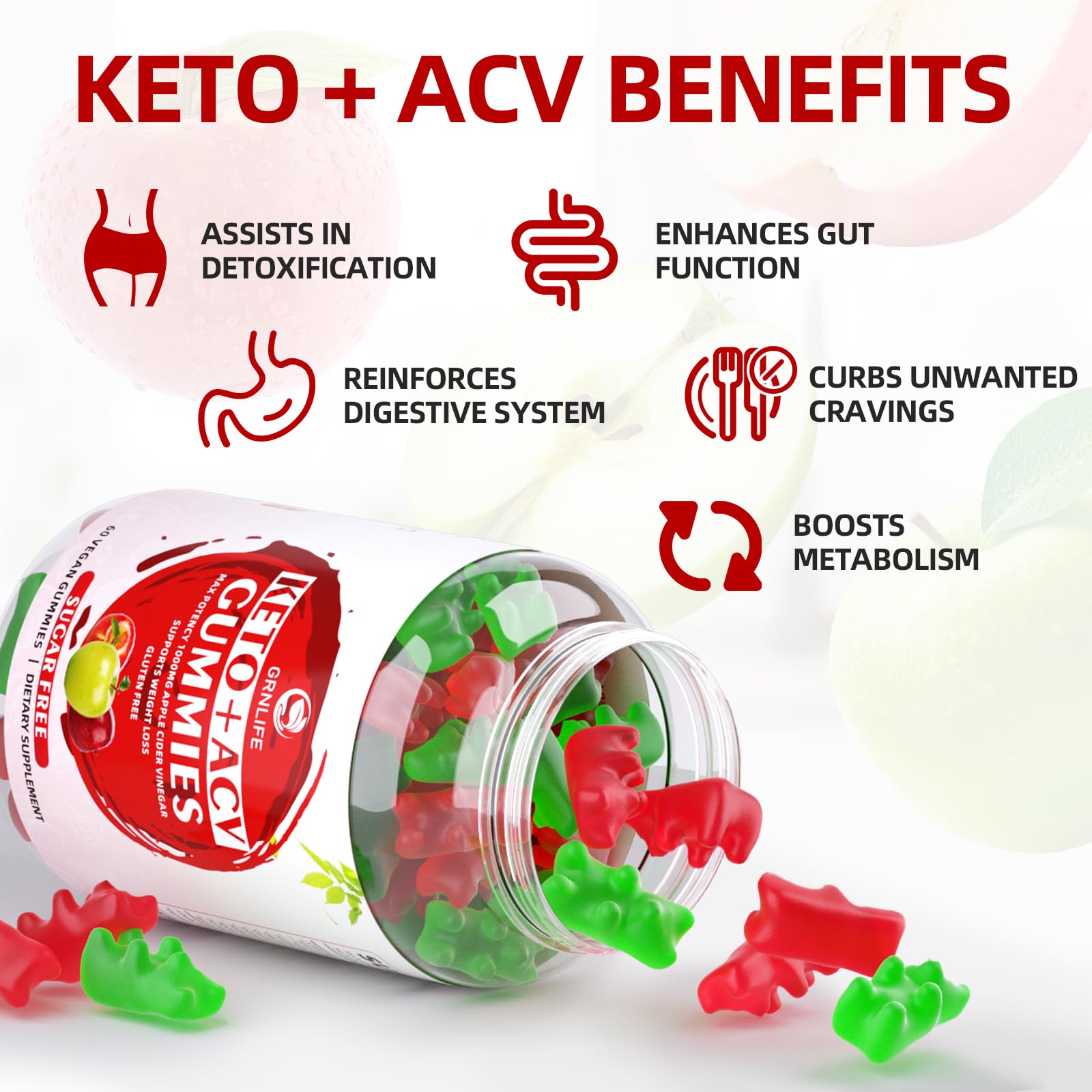 Keto ACV Gummies Advanced Weight Loss, 1000MG Apple Cider Vinegar Gummies Supple